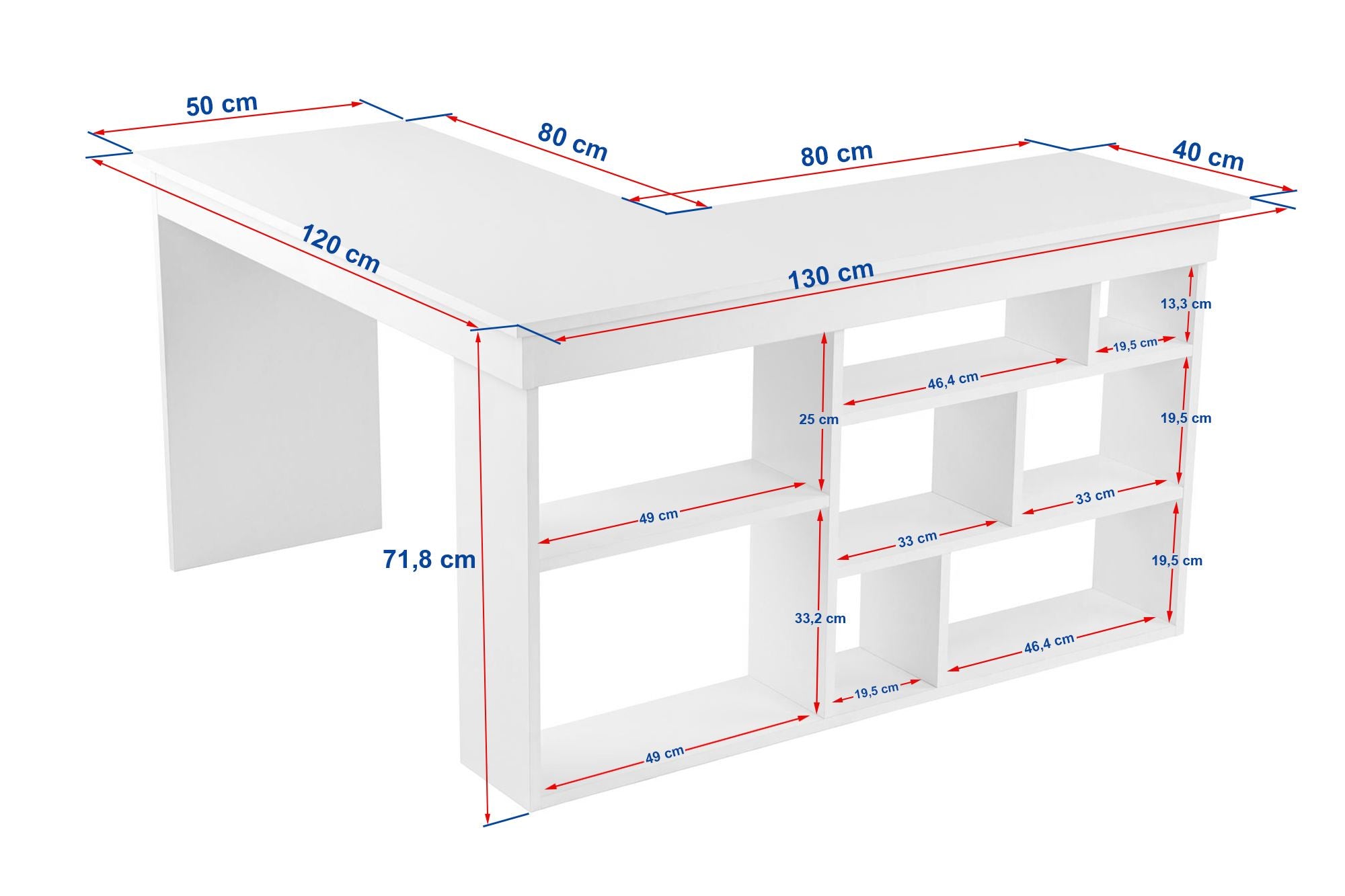 Secretária de Estudo/Escritório Elegante, Branca e Pinho Atlântico, 130 x 72 x 120 cm | Aglomerado 100% Revestido em Melamina, 18 mm de Espessura | Ideal para Escritórios e Escritórios Modernos