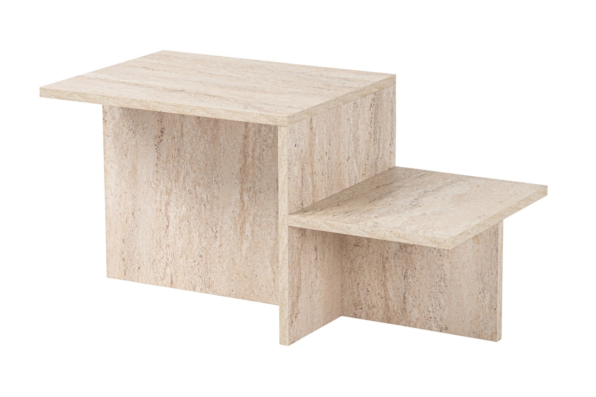 Mesa de Centro Elegante, Cor Travertino, 80 x 40 x 40 cm | Painel de Partículas 100% Revestido em Melamina, 18 mm de Espessura | Design Elegante em Mármore para Espaços Modernos