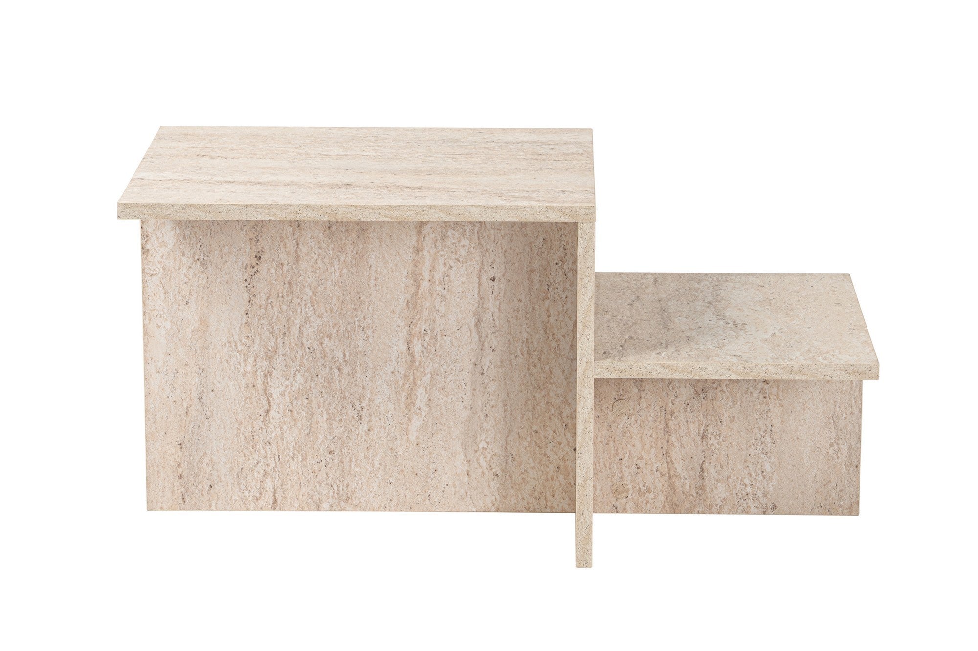 Mesa de Centro Elegante, Cor Travertino, 80 x 40 x 40 cm | Painel de Partículas 100% Revestido em Melamina, 18 mm de Espessura | Design Elegante em Mármore para Espaços Modernos