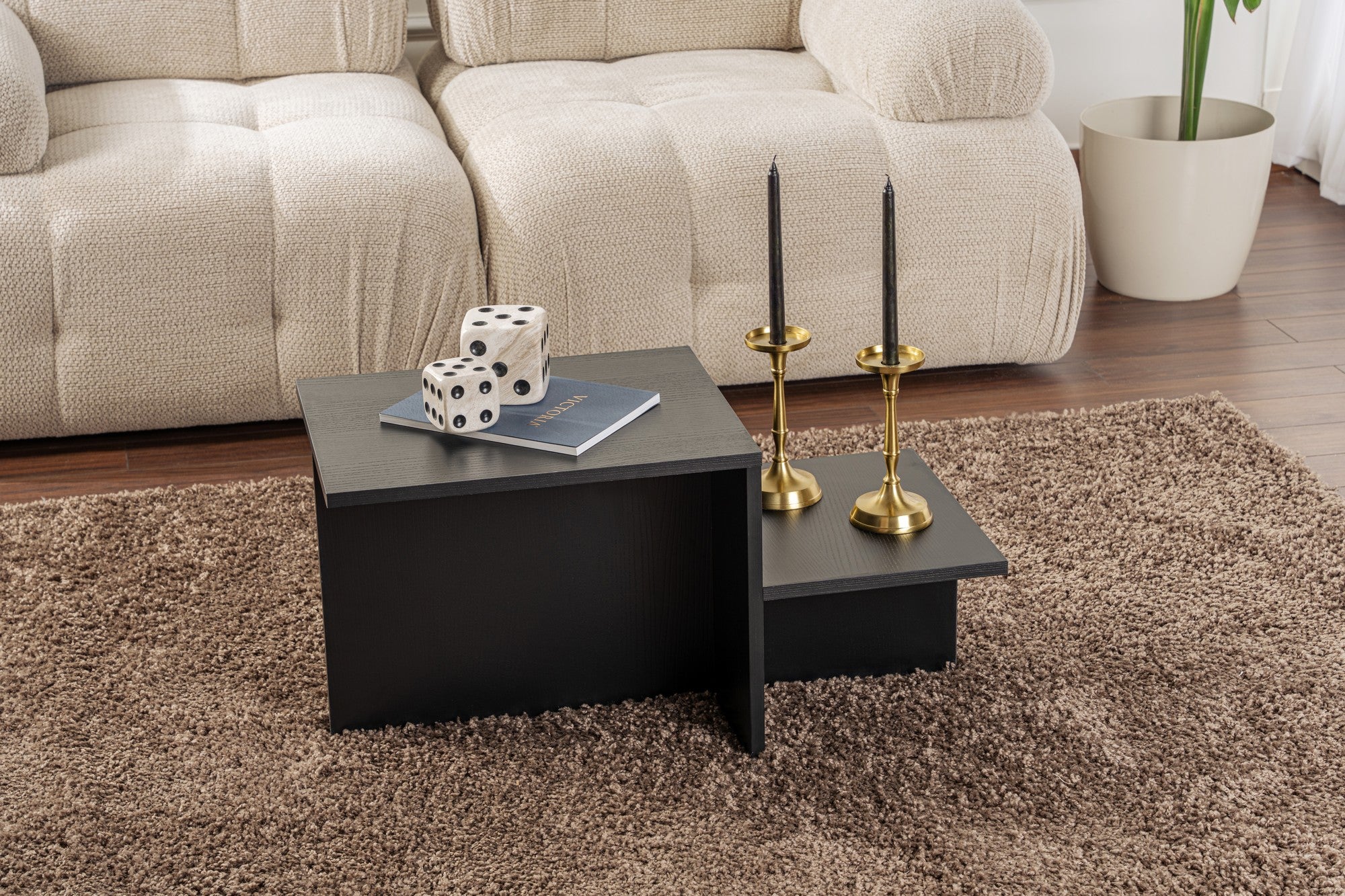 Mesa de Centro Preta Elegante, 80 x 40 x 40 cm | Painel de Partículas 100% Revestido em Melamina, 18 mm de Espessura | Design Moderno para Sala de Estar e Lounge