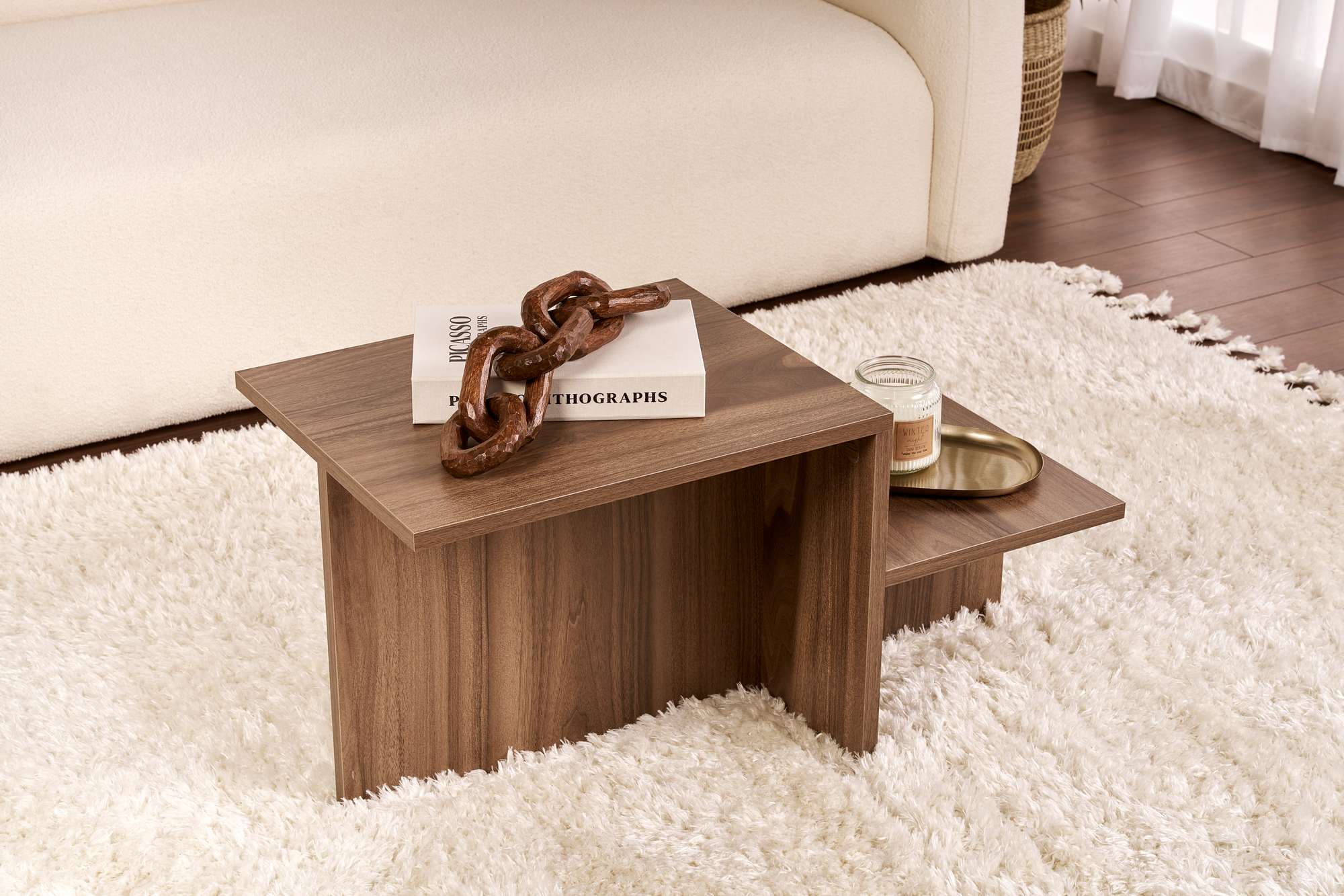 Mesa de Centro Elegante em Nogueira, 80 x 40 x 40 cm | Painel de Partículas 100% Revestido em Melamina, 18 mm de Espessura | Perfeita para Salas de Estar Modernas e Espaços Aconchegantes