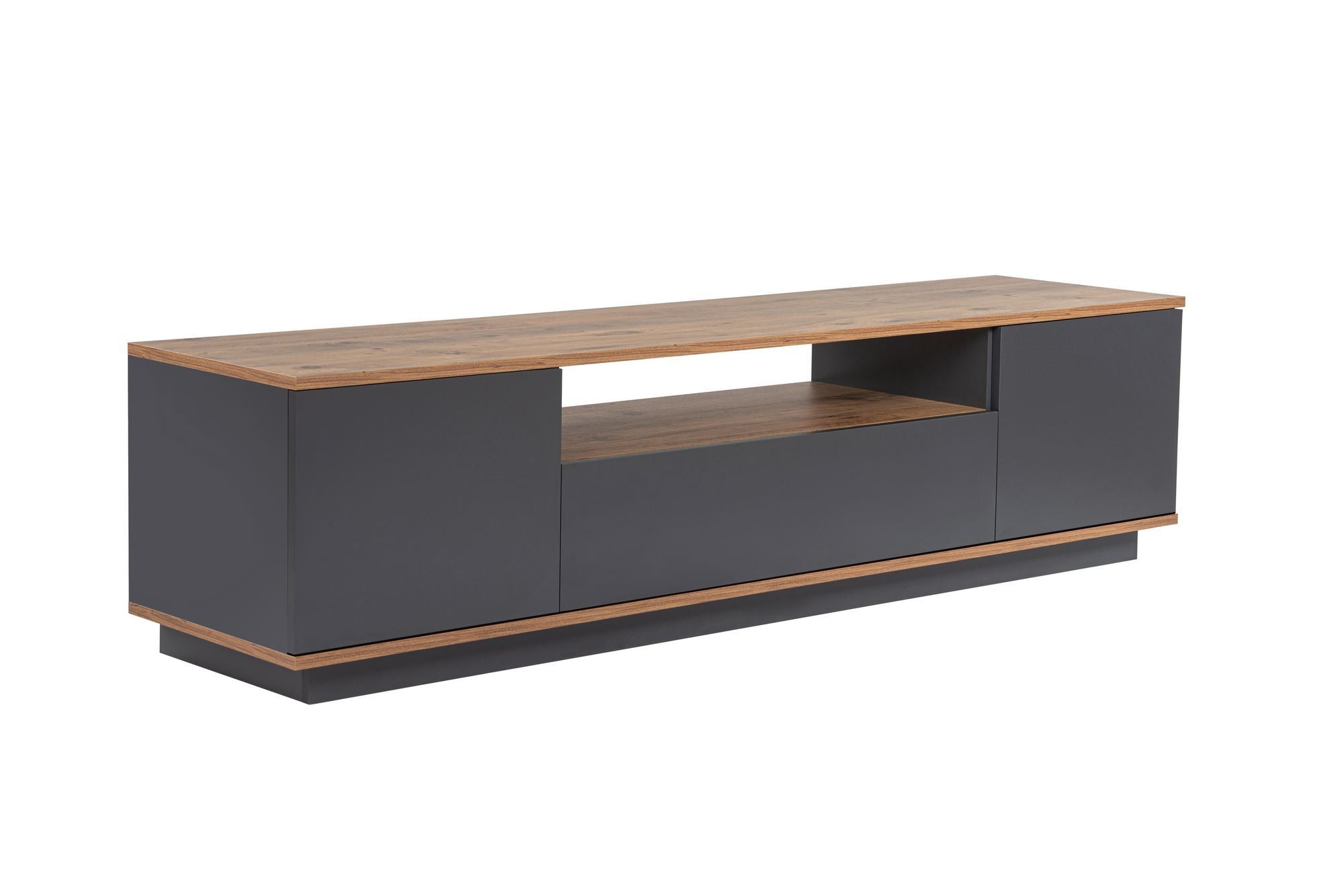 Suporte de TV elegante, 180 cm, antracite e pinho do Atlântico | Painel de partículas 100% revestido de melamina, 18 mm de espessura | Design moderno para salas de estar e espaços de entretenimento