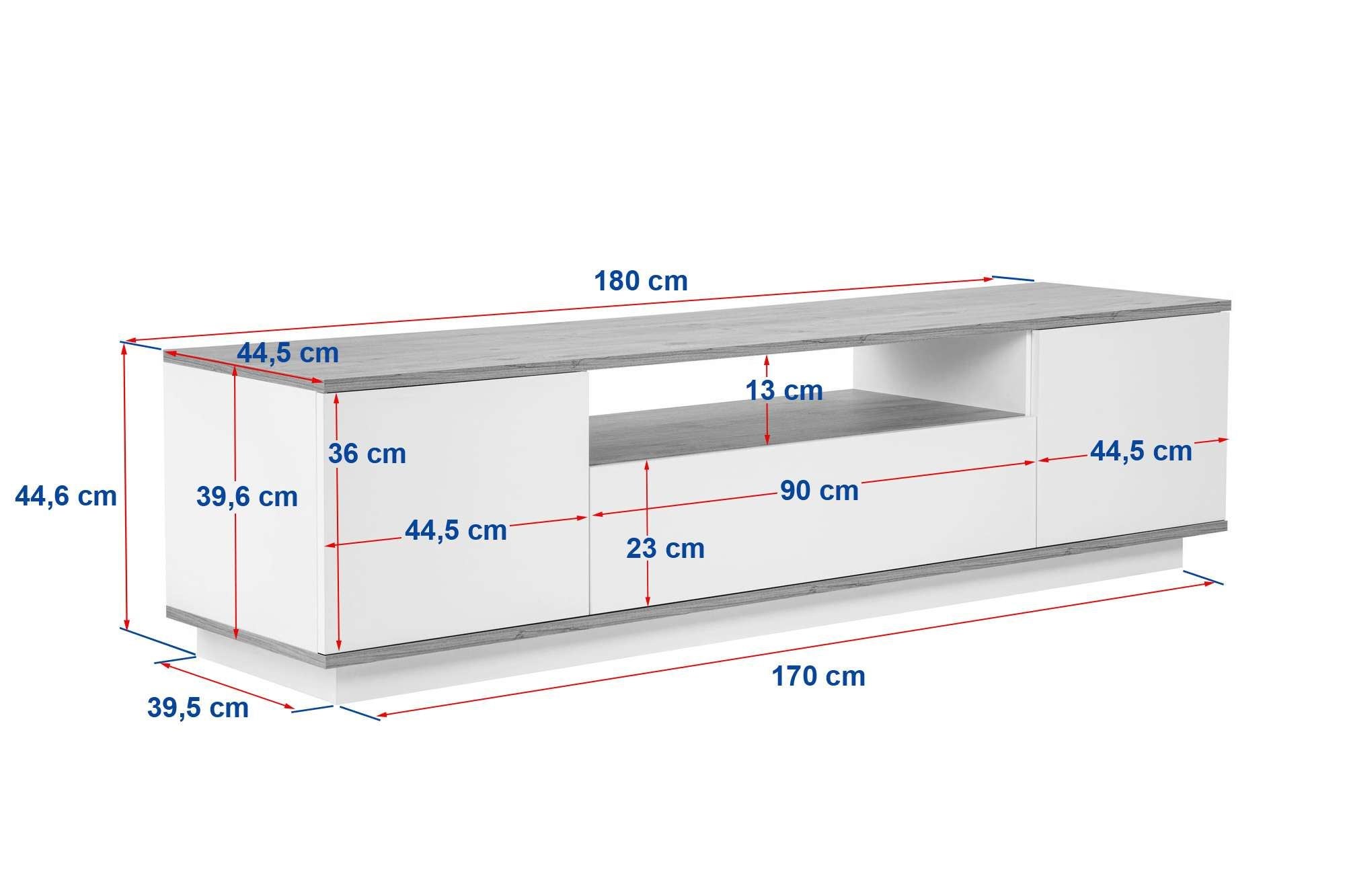 Suporte de TV elegante, 180 cm, antracite e pinho do Atlântico | Painel de partículas 100% revestido de melamina, 18 mm de espessura | Design moderno para salas de estar e espaços de entretenimento