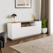 Aparador Elegante, Branco e Pinho Atlântico, 180 x 75 x 44,5 cm | Painel de Partículas 100% Revestido com Melamina, 18 mm de Espessura | Perfeito para Espaços Modernos