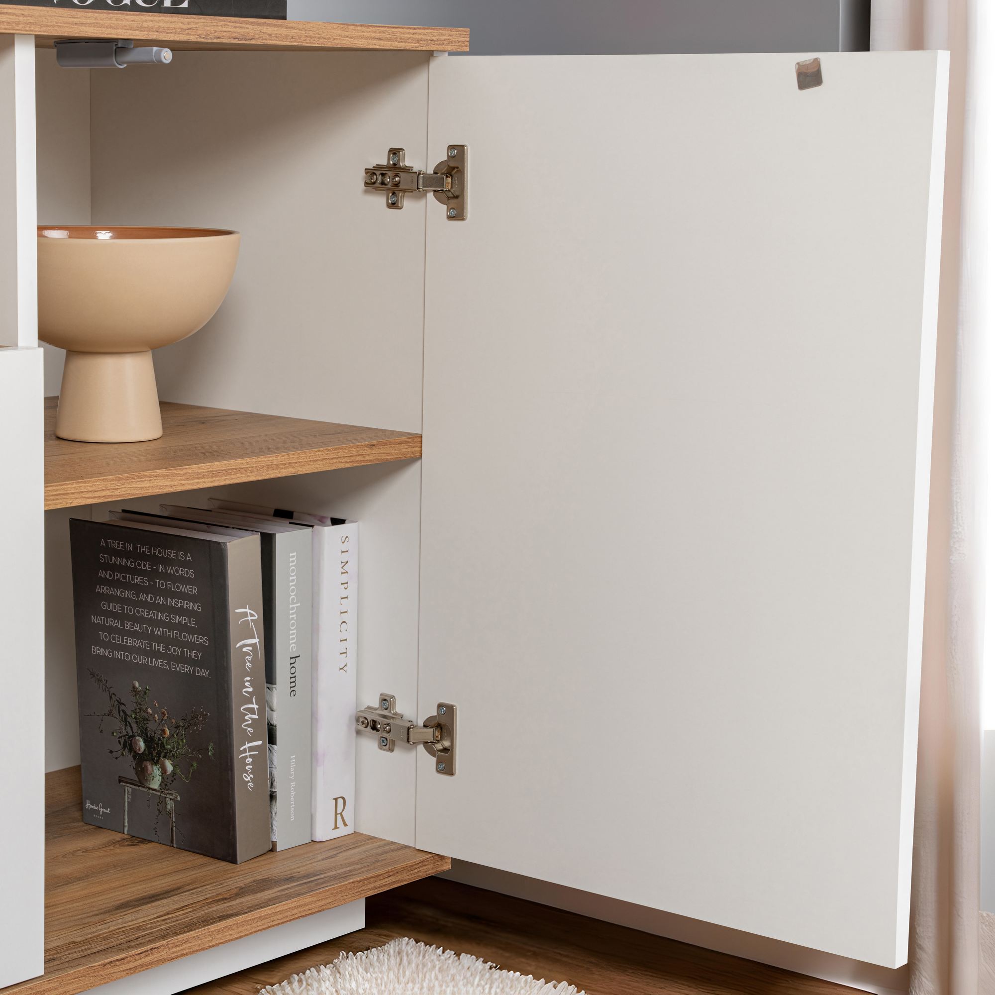 Aparador Elegante, Branco e Pinho Atlântico, 180 x 75 x 44,5 cm | Painel de Partículas 100% Revestido com Melamina, 18 mm de Espessura | Perfeito para Espaços Modernos