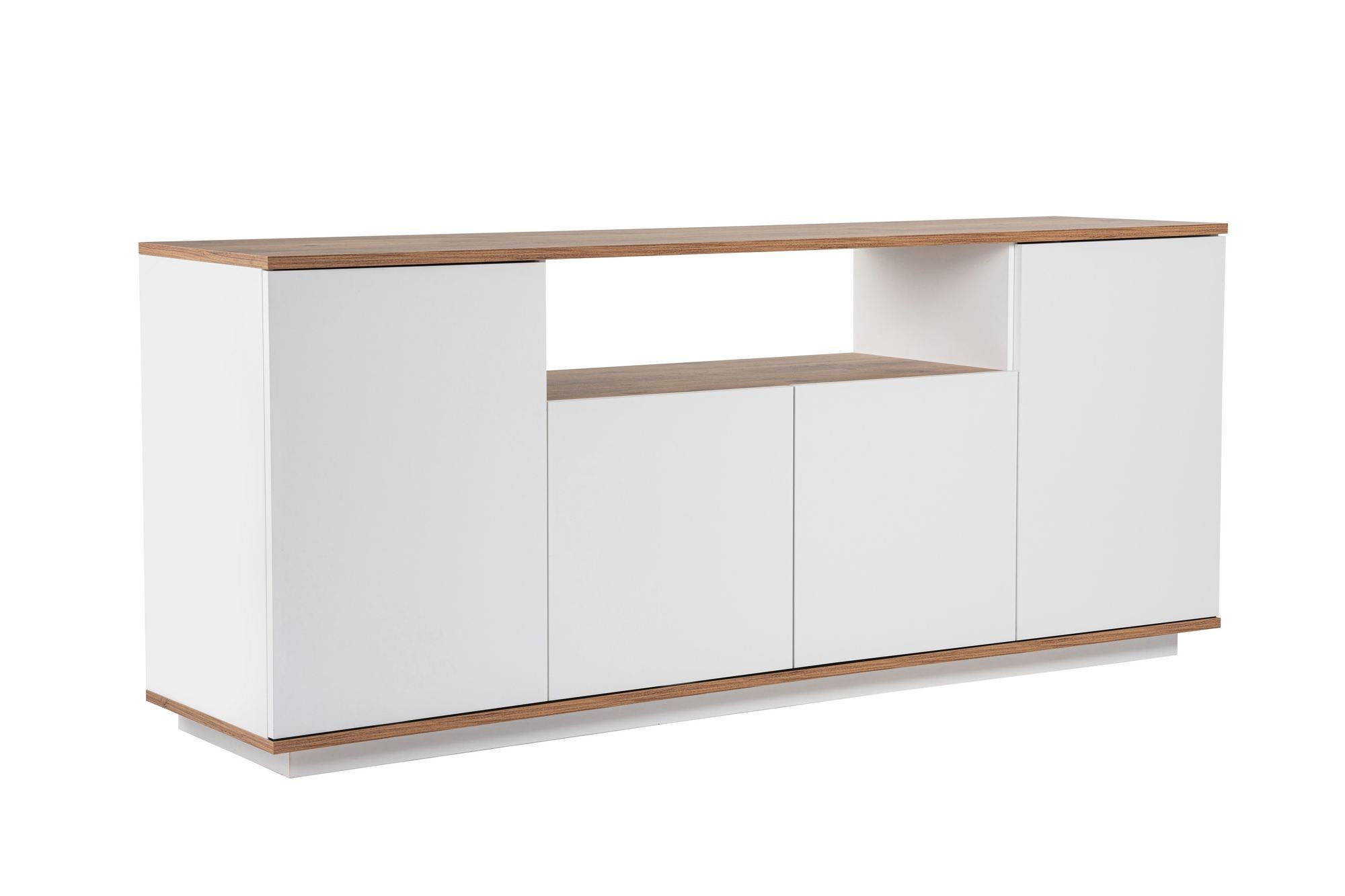 Aparador Elegante, Branco e Pinho Atlântico, 180 x 75 x 44,5 cm | Painel de Partículas 100% Revestido com Melamina, 18 mm de Espessura | Perfeito para Espaços Modernos