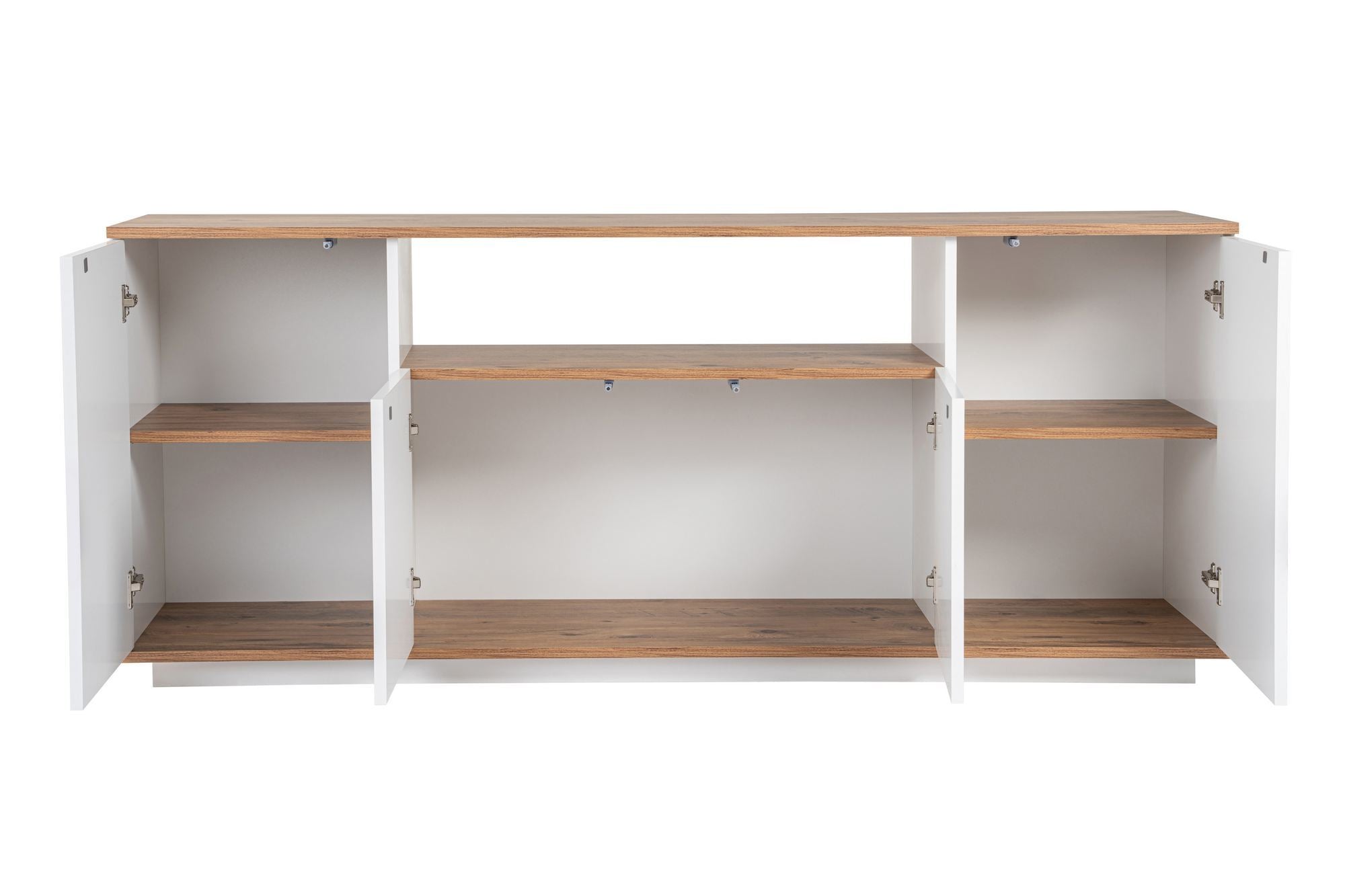 Aparador Elegante, Branco e Pinho Atlântico, 180 x 75 x 44,5 cm | Painel de Partículas 100% Revestido com Melamina, 18 mm de Espessura | Perfeito para Espaços Modernos