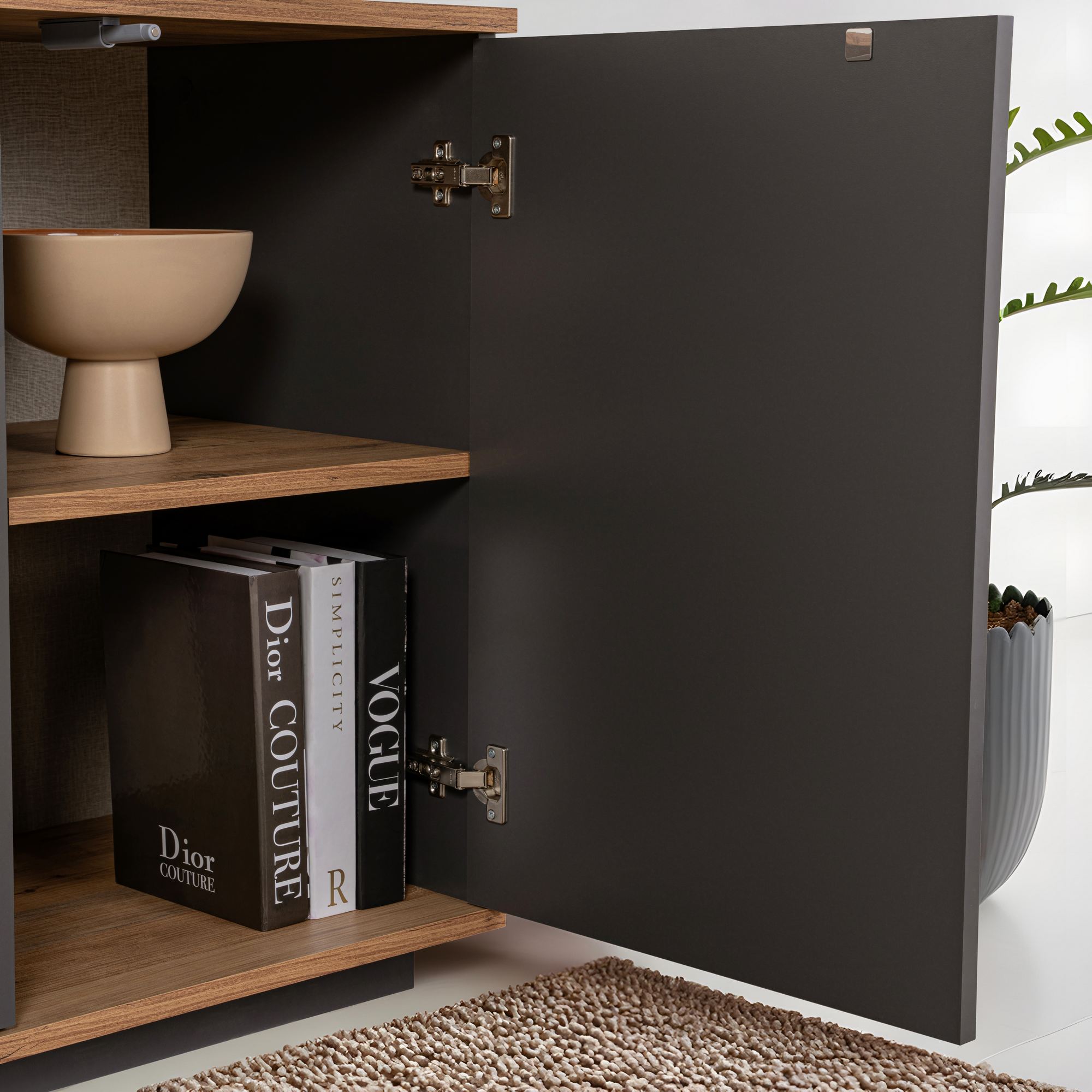 Aparador Elegante, Antracite e Pinho Atlântico, 180 x 75 x 44,5 cm | Painel de Partículas 100% Revestido com Melamina, 18 mm de Espessura | Perfeito para Espaços Modernos