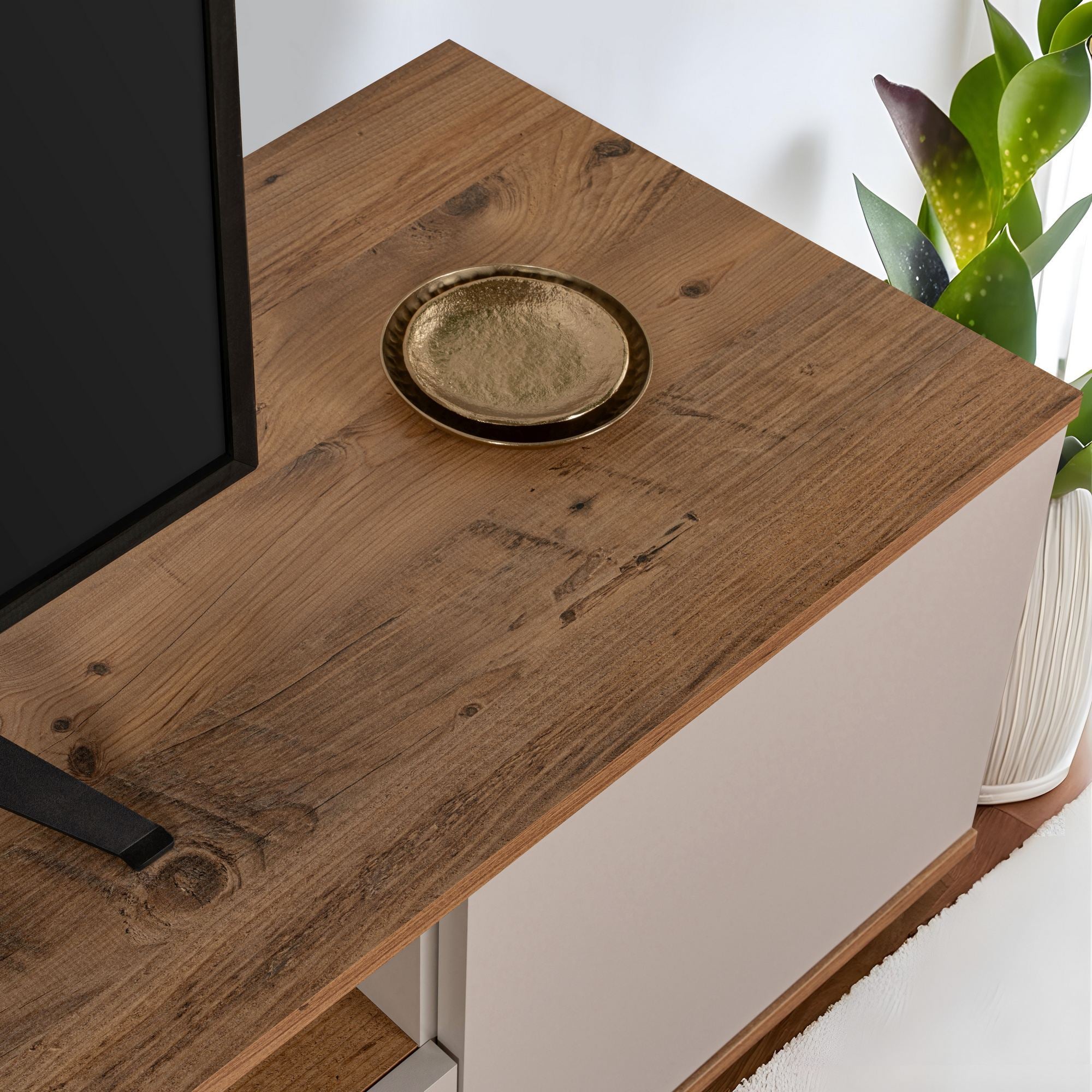 Suporte de TV elegante, 180 cm, caxemira e pinho do Atlântico | Painel de partículas 100% revestido de melamina, 18 mm de espessura | Perfeito para salas de estar e espaços de entretenimento modernos