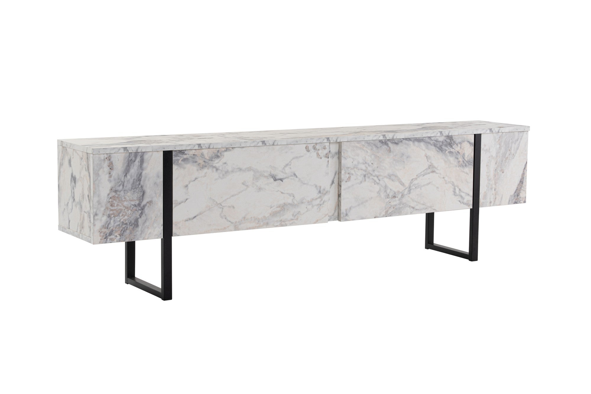 Suporte de TV elegante, mármore frésia e preto, 180 x 50 x 29,5 cm | Painel de partículas 100% revestido de melamina, 18 mm de espessura | Elegante e funcional para salas de estar modernas