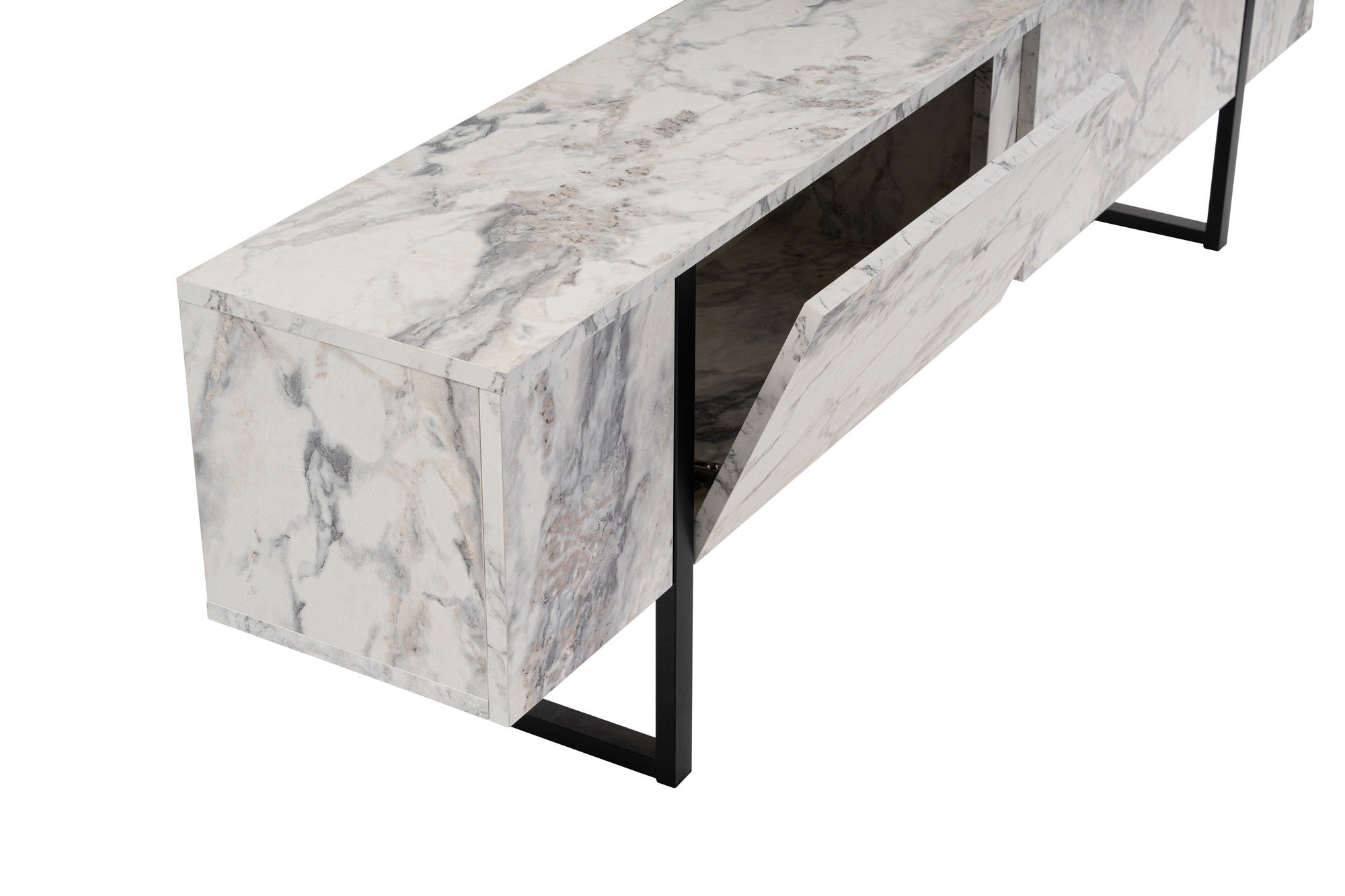 Suporte de TV elegante, mármore frésia e preto, 180 x 50 x 29,5 cm | Painel de partículas 100% revestido de melamina, 18 mm de espessura | Elegante e funcional para salas de estar modernas