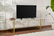Elegante Móvel de TV com acabamento em mármore frésia e dourado, 180 cm | Painel de partículas 100% revestido em melamina, 18 mm de espessura | Elegante e funcional para salas de estar modernas