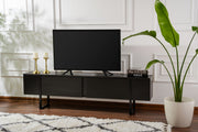 Suporte de TV elegante, 180 cm de largura, 50 cm de altura, 29,5 cm de profundidade | Painel de partículas 100% revestido de melamina, 18 mm de espessura | Acabamento em madeira preta elegante para salas de estar modernas