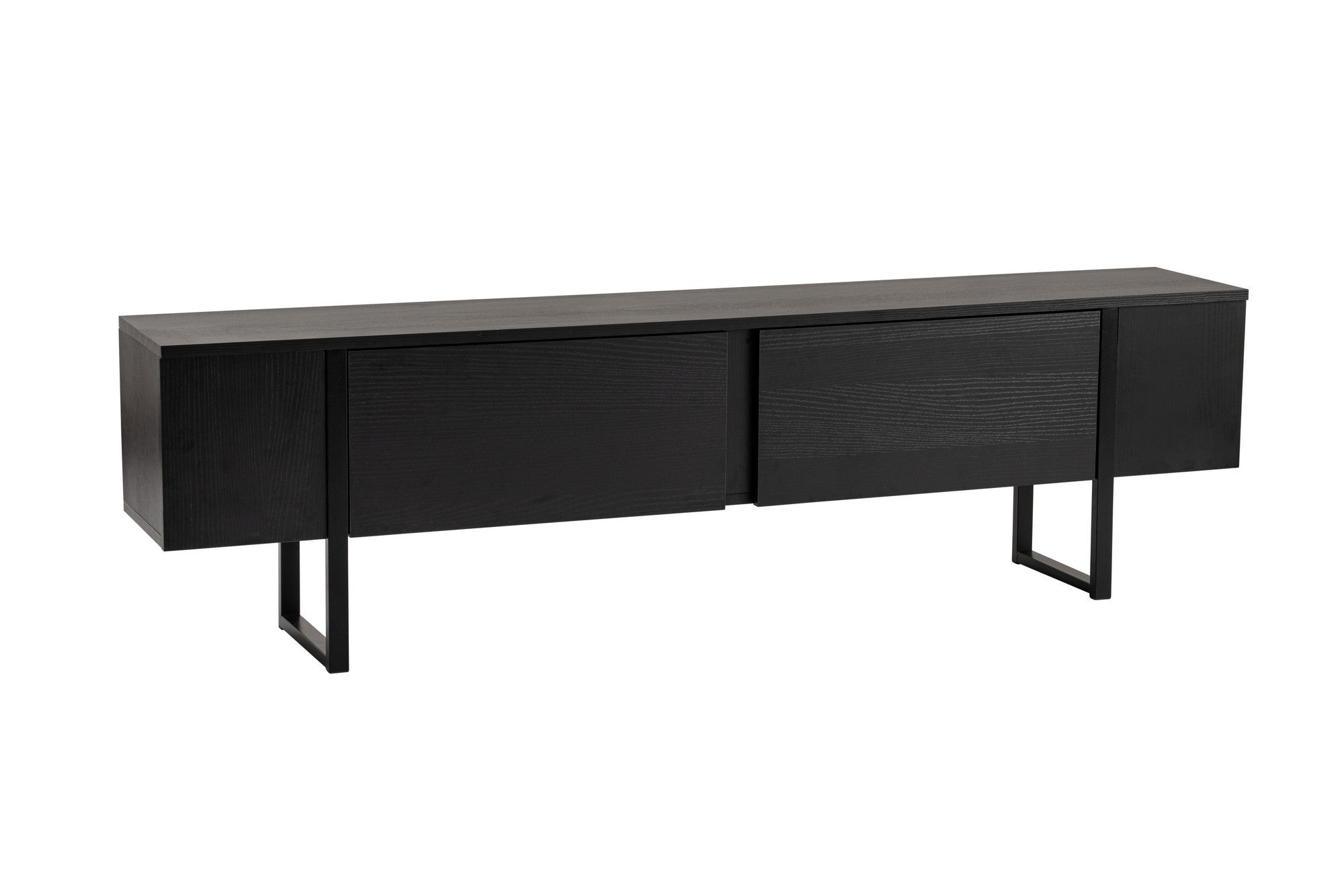 Suporte de TV elegante, 180 cm de largura, 50 cm de altura, 29,5 cm de profundidade | Painel de partículas 100% revestido de melamina, 18 mm de espessura | Acabamento em madeira preta elegante para salas de estar modernas