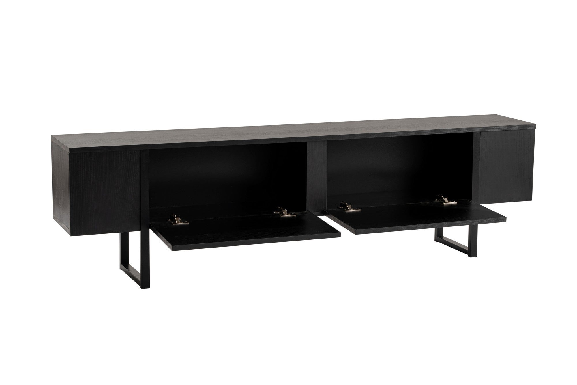 Suporte de TV elegante, 180 cm de largura, 50 cm de altura, 29,5 cm de profundidade | Painel de partículas 100% revestido de melamina, 18 mm de espessura | Acabamento em madeira preta elegante para salas de estar modernas