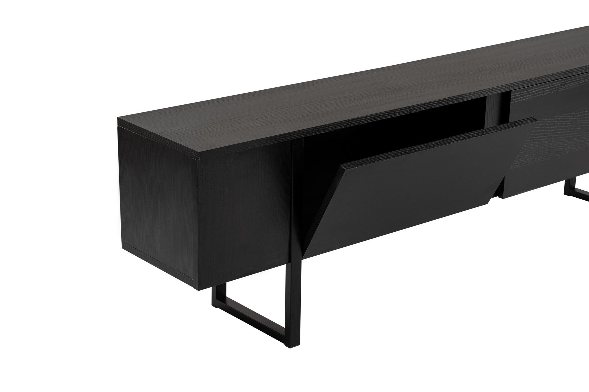 Suporte de TV elegante, 180 cm de largura, 50 cm de altura, 29,5 cm de profundidade | Painel de partículas 100% revestido de melamina, 18 mm de espessura | Acabamento em madeira preta elegante para salas de estar modernas