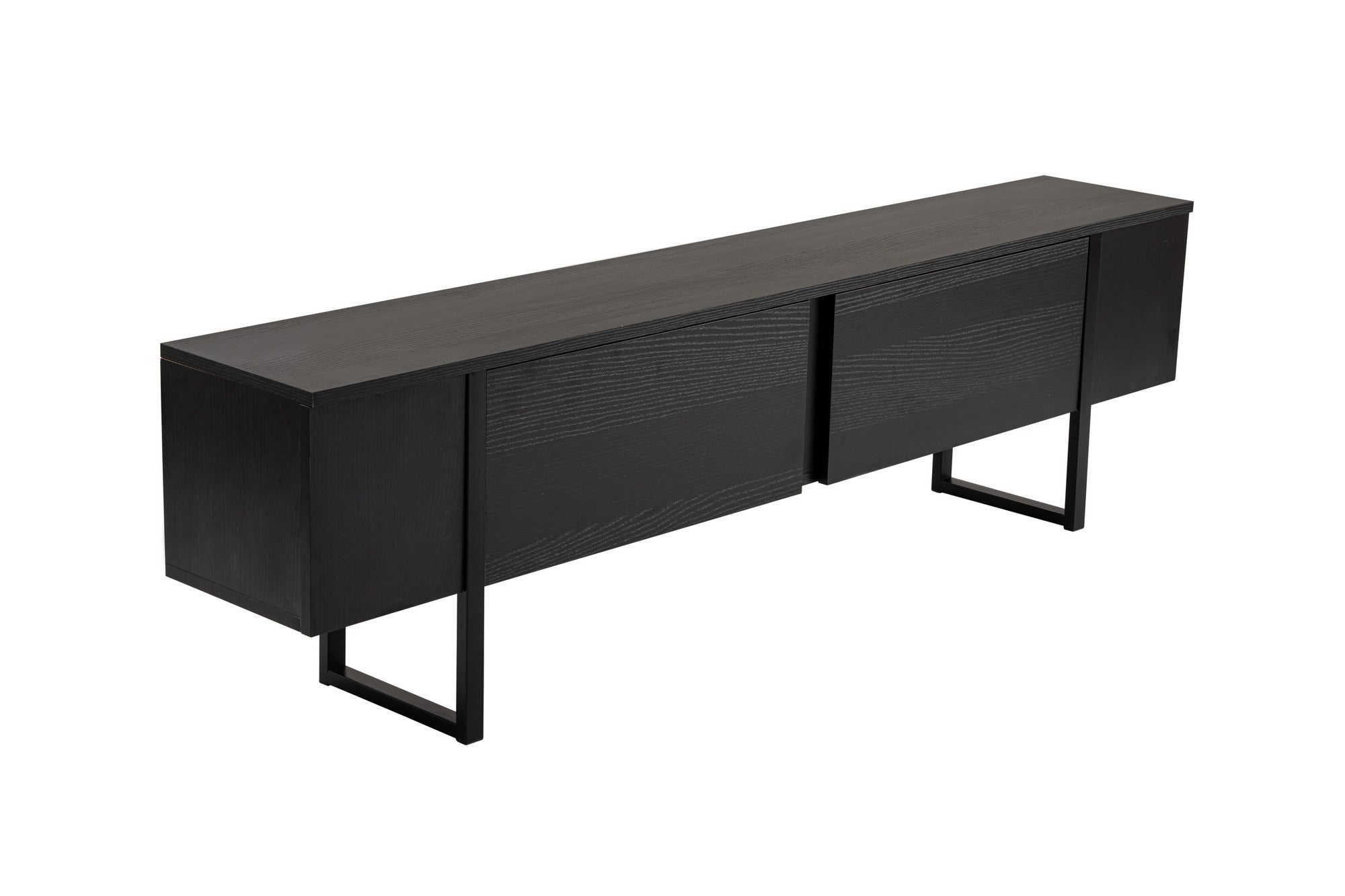 Suporte de TV elegante, 180 cm de largura, 50 cm de altura, 29,5 cm de profundidade | Painel de partículas 100% revestido de melamina, 18 mm de espessura | Acabamento em madeira preta elegante para salas de estar modernas