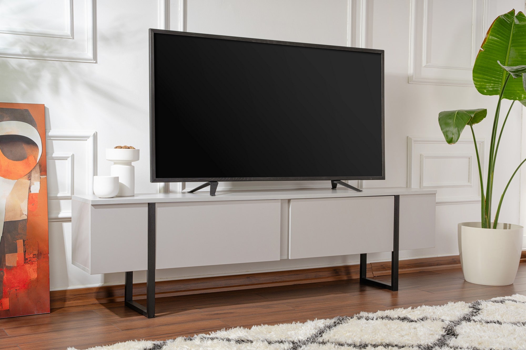 Suporte de TV elegante, cinza e preto, 180 x 50 x 29,5 cm | Painel de partículas 100% revestido de melamina, 18 mm de espessura | Design moderno para salas de estar e espaços de entretenimento