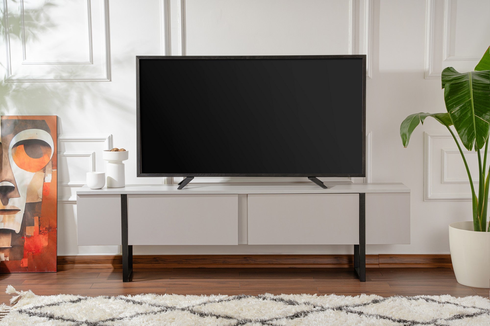 Suporte de TV elegante, cinza e preto, 180 x 50 x 29,5 cm | Painel de partículas 100% revestido de melamina, 18 mm de espessura | Design moderno para salas de estar e espaços de entretenimento