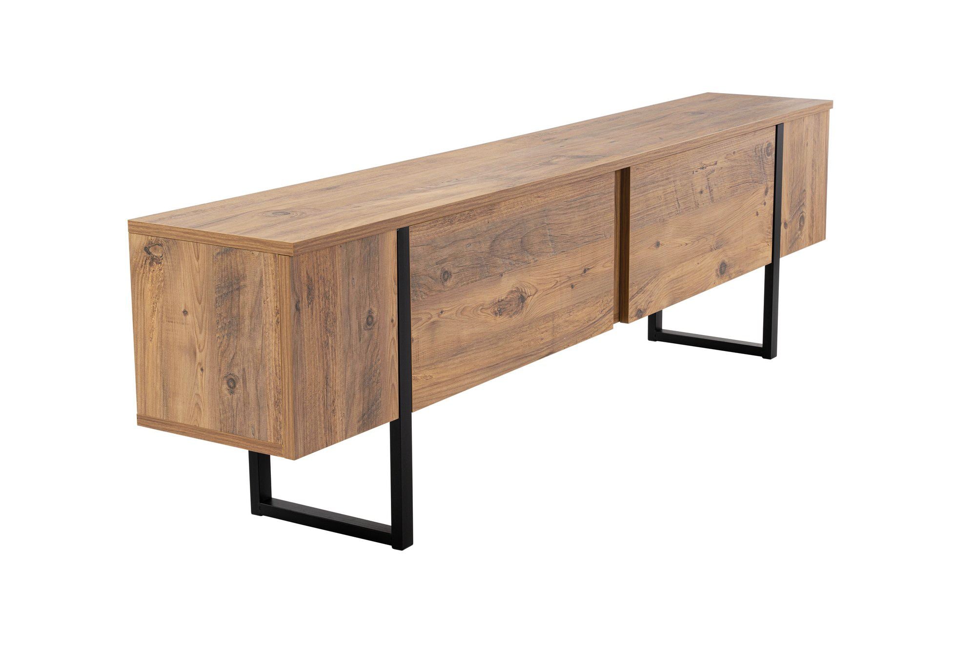 Suporte de TV elegante, pinho atlântico e preto, 180 x 50 x 29,5 cm | Painel de partículas 100% revestido de melamina, 18 mm de espessura | Design moderno para sala de estar