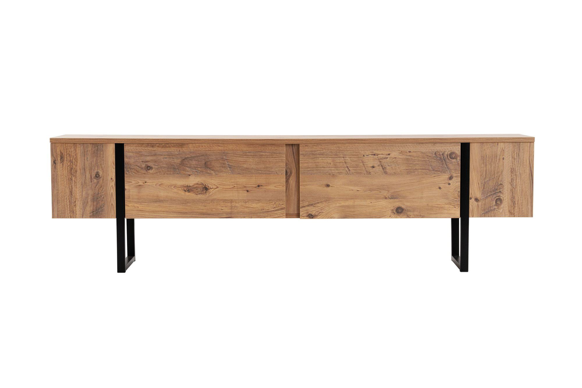 Suporte de TV elegante, pinho atlântico e preto, 180 x 50 x 29,5 cm | Painel de partículas 100% revestido de melamina, 18 mm de espessura | Design moderno para sala de estar