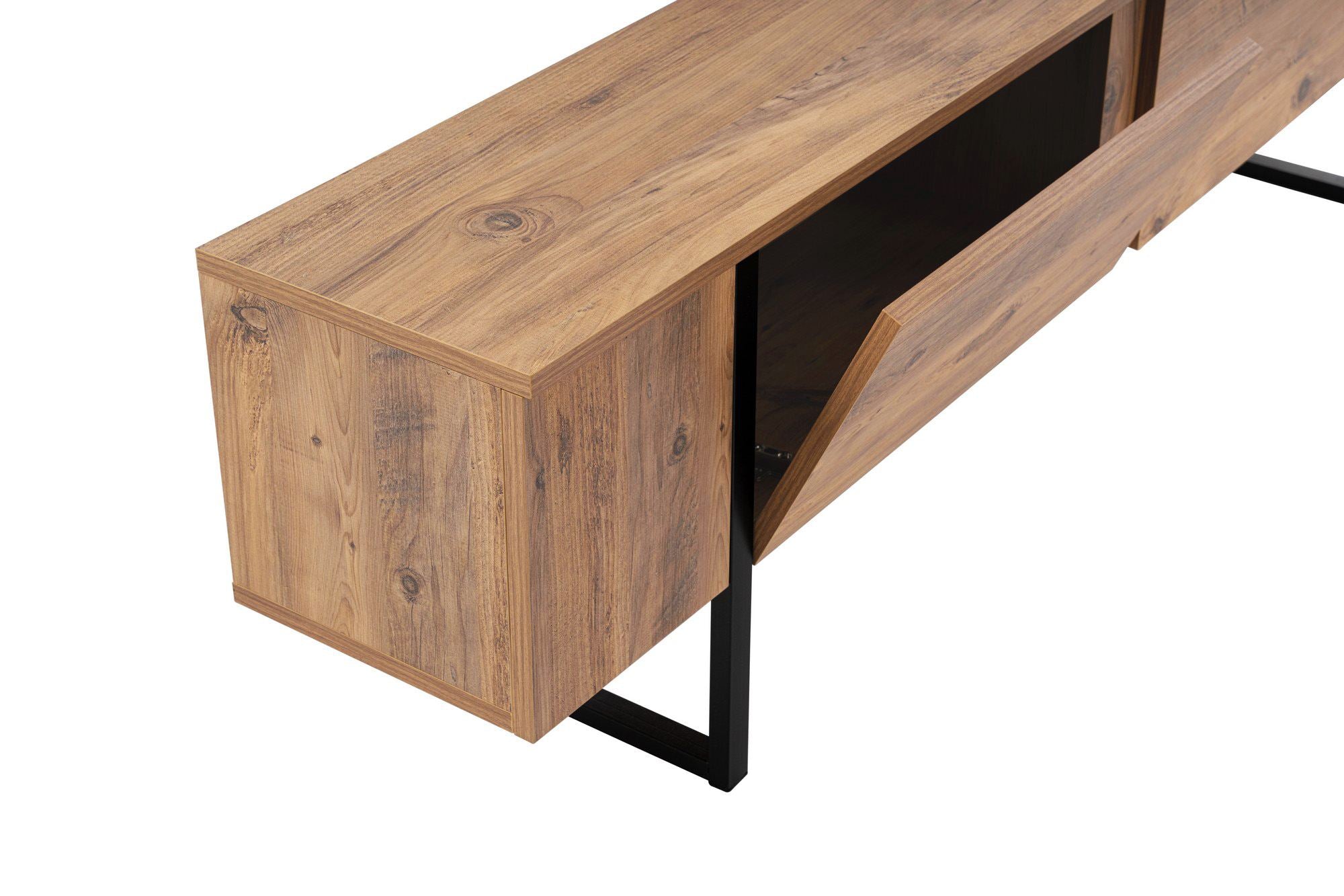 Suporte de TV elegante, pinho atlântico e preto, 180 x 50 x 29,5 cm | Painel de partículas 100% revestido de melamina, 18 mm de espessura | Design moderno para sala de estar