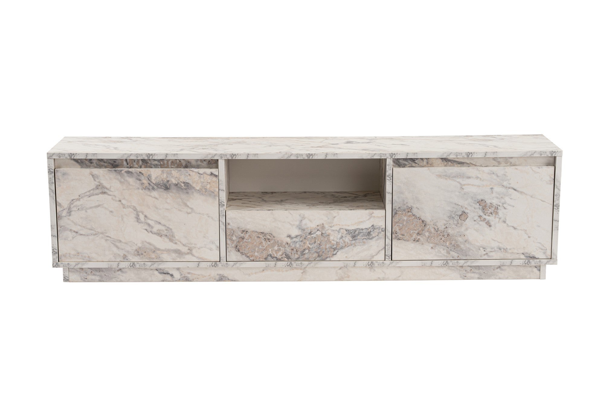 Suporte de TV elegante, mármore Freesia, 160 x 42 x 29,5 cm | Painel de partículas 100% revestido em melamina, 18 mm de espessura | Elegante e funcional para salas de estar modernas