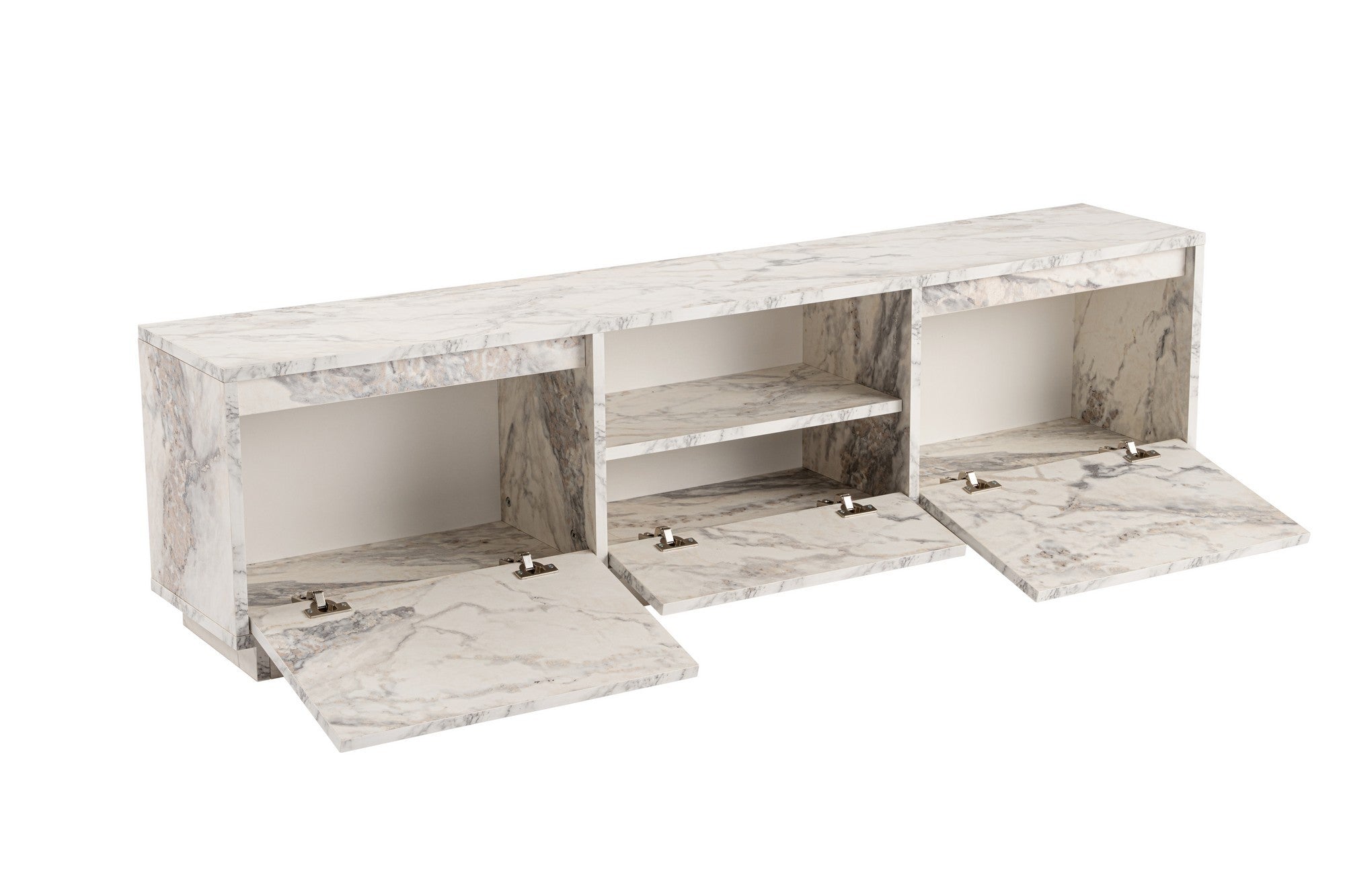 Suporte de TV elegante, mármore Freesia, 160 x 42 x 29,5 cm | Painel de partículas 100% revestido em melamina, 18 mm de espessura | Elegante e funcional para salas de estar modernas