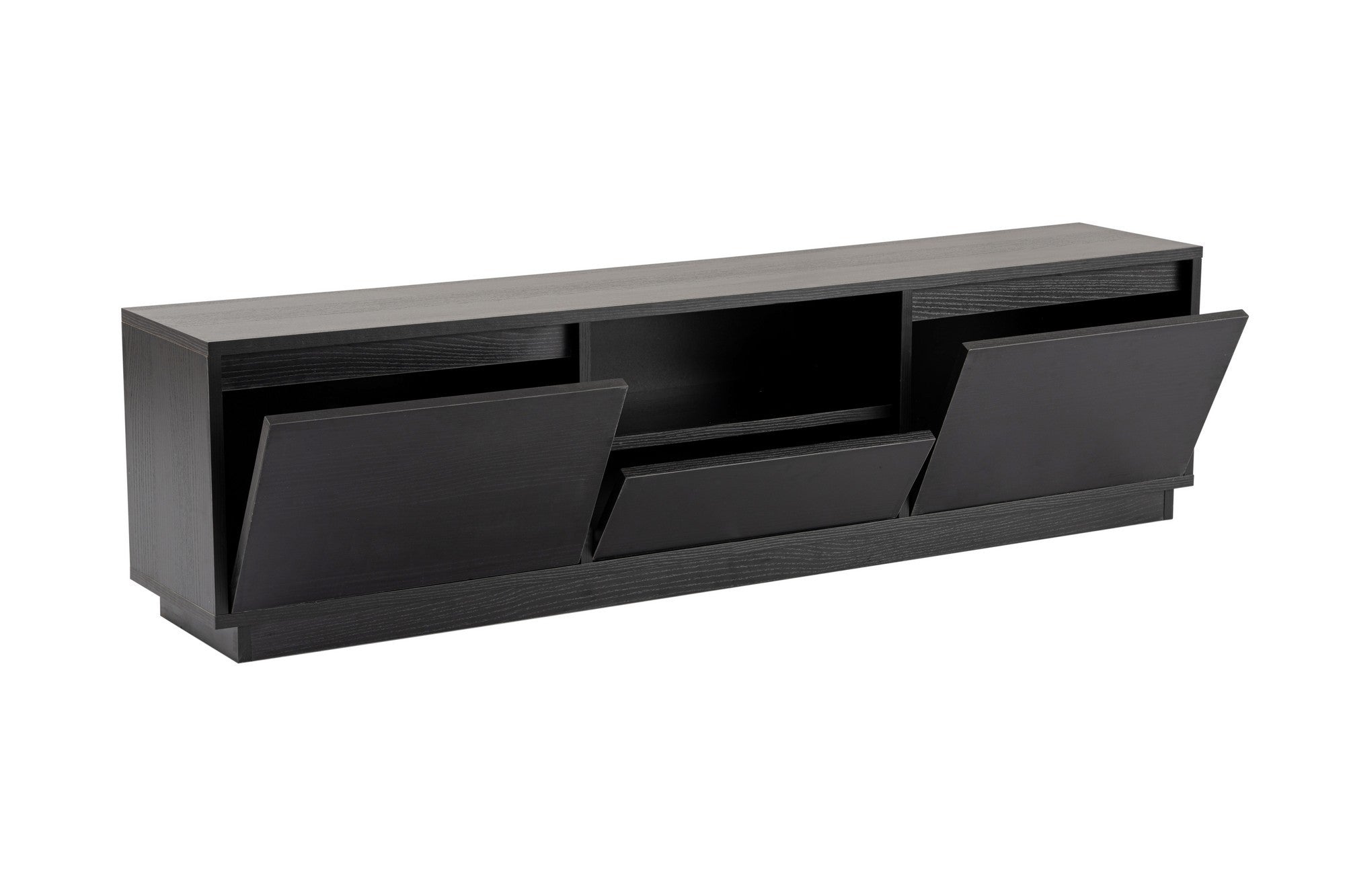 Suporte de TV elegante, preto, 160 cm de largura, 42 cm de altura, 29,5 cm de profundidade | Painel de partículas 100% revestido de melamina, 18 mm de espessura | Perfeito para salas de estar modernas