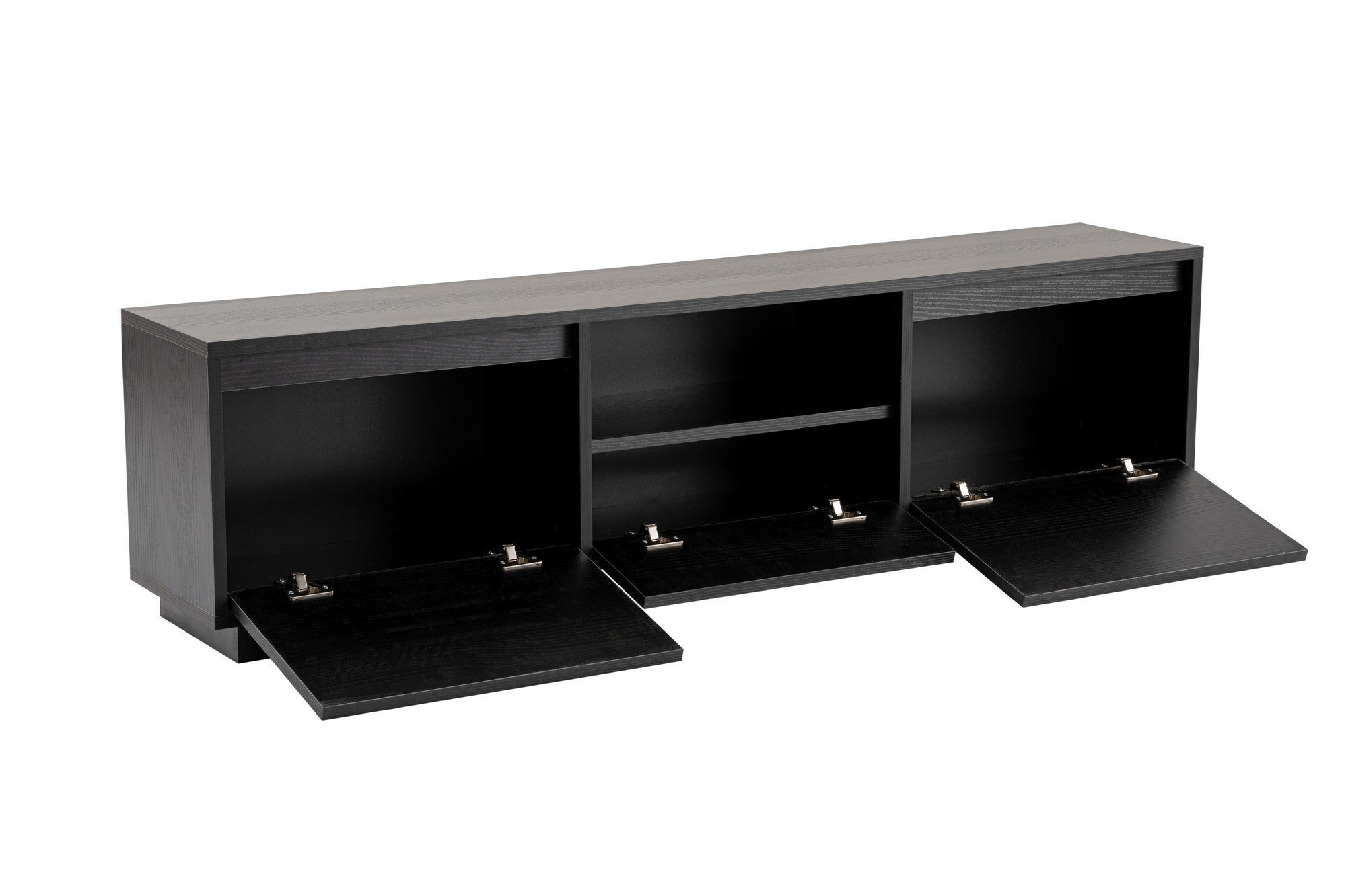 Suporte de TV elegante, preto, 160 cm de largura, 42 cm de altura, 29,5 cm de profundidade | Painel de partículas 100% revestido de melamina, 18 mm de espessura | Perfeito para salas de estar modernas