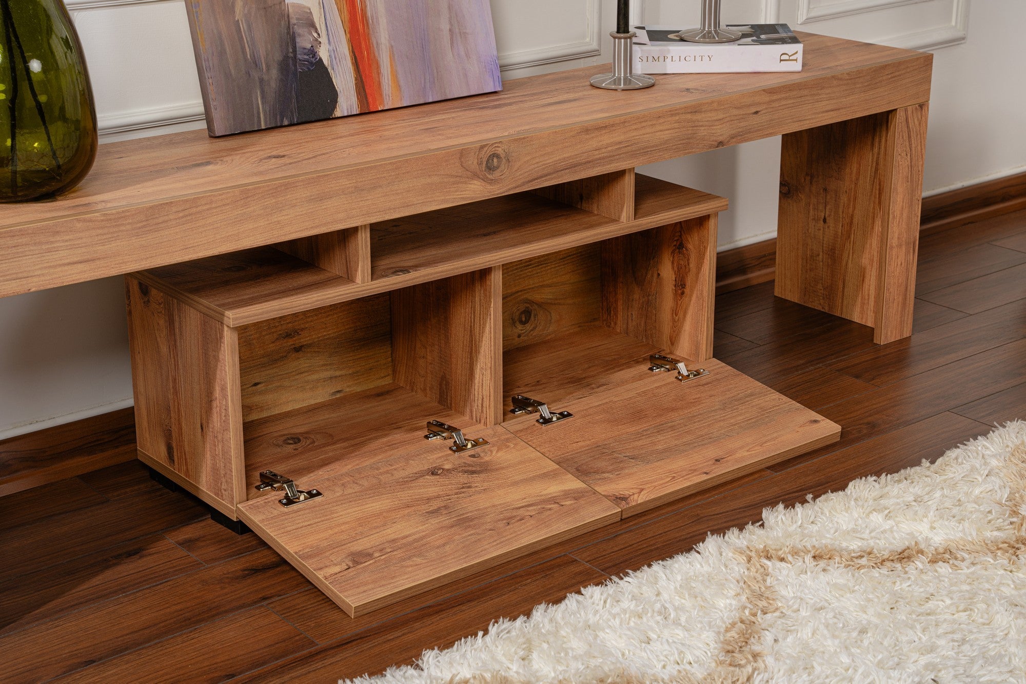 Suporte de TV elegante, pinho atlântico, 180 x 50 x 31,3 cm | Painel de partículas 100% revestido de melamina, 18 mm de espessura | Perfeito para salas de estar e espaços de entretenimento modernos