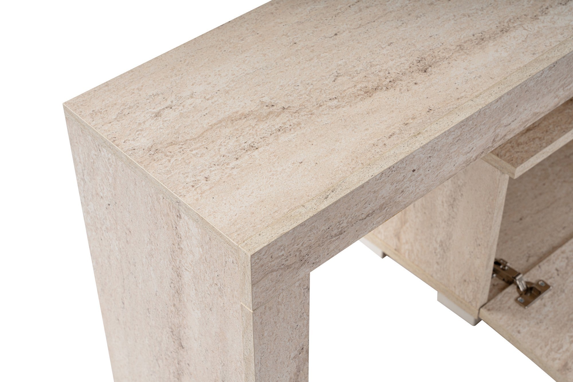 Elegante Móvel de TV na cor Travertino, 180 cm de largura, 50 cm de altura, 31,3 cm de profundidade | Painel de partículas 100% revestido de melamina, 18 mm de espessura | Design elegante em mármore