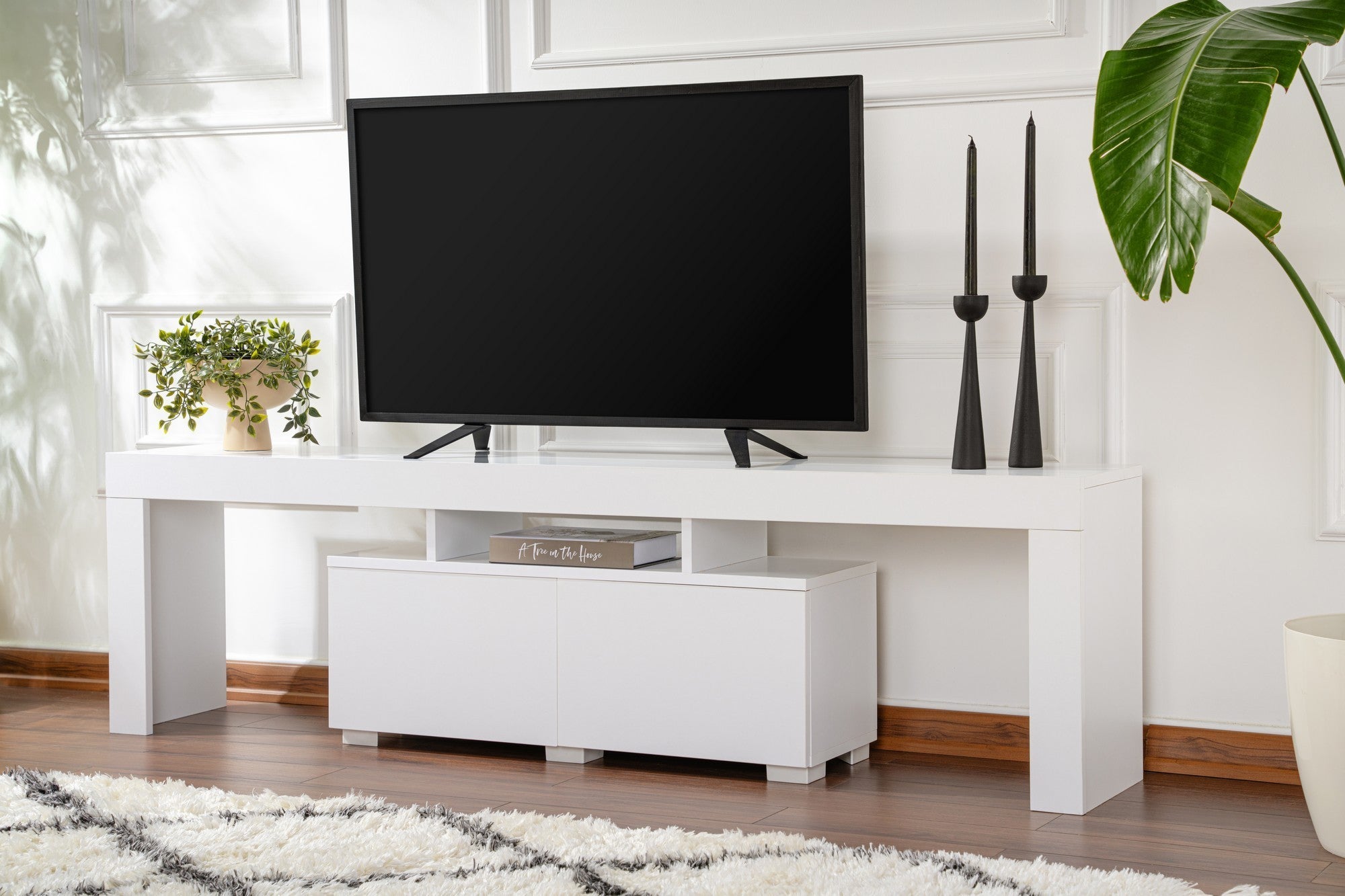 Suporte de TV elegante, branco natural, 180 x 50 x 31,3 cm | Painel de partículas 100% revestido em melamina, 18 mm de espessura | Elegante e funcional para salas de estar modernas
