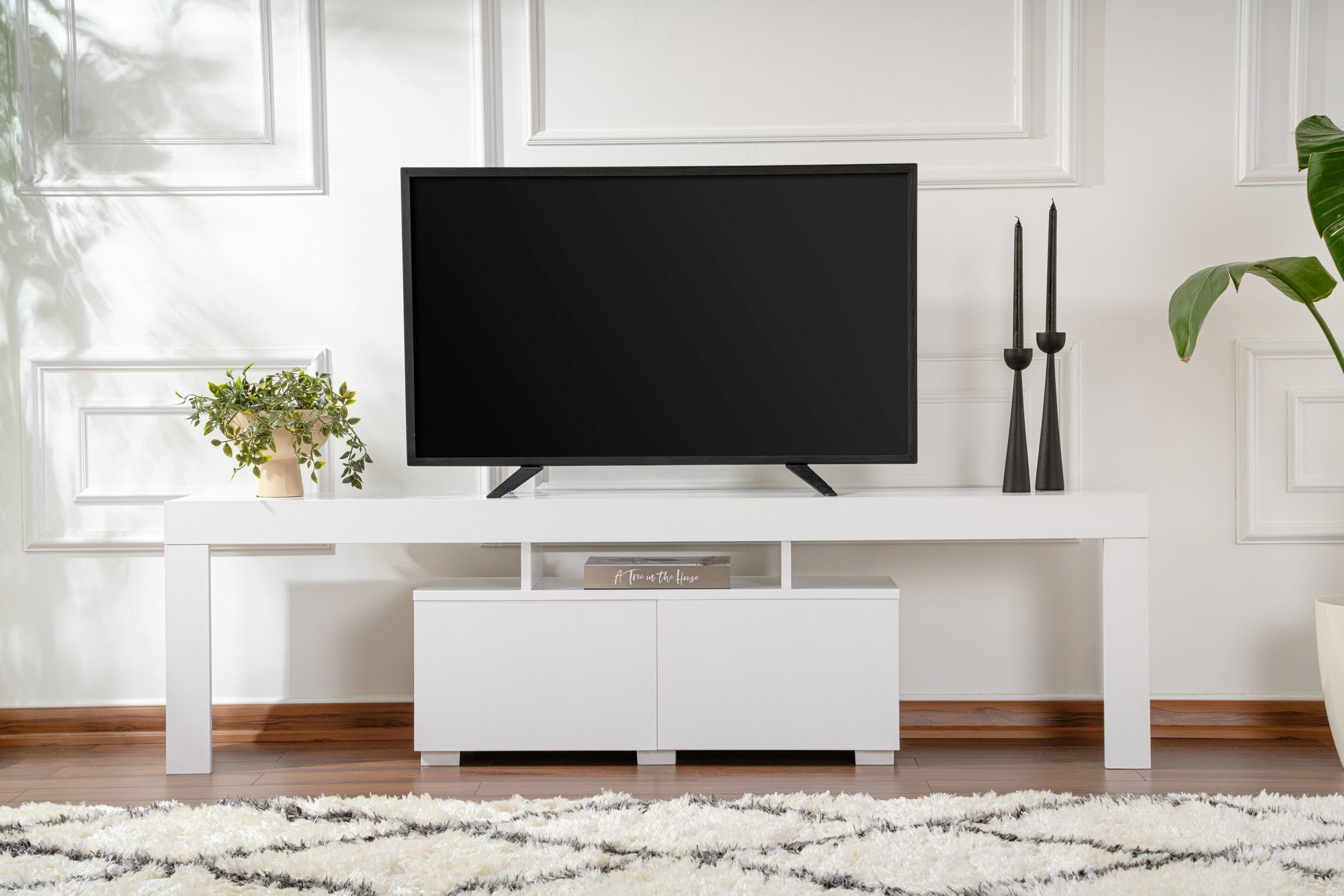 Suporte de TV elegante, branco natural, 180 x 50 x 31,3 cm | Painel de partículas 100% revestido em melamina, 18 mm de espessura | Elegante e funcional para salas de estar modernas
