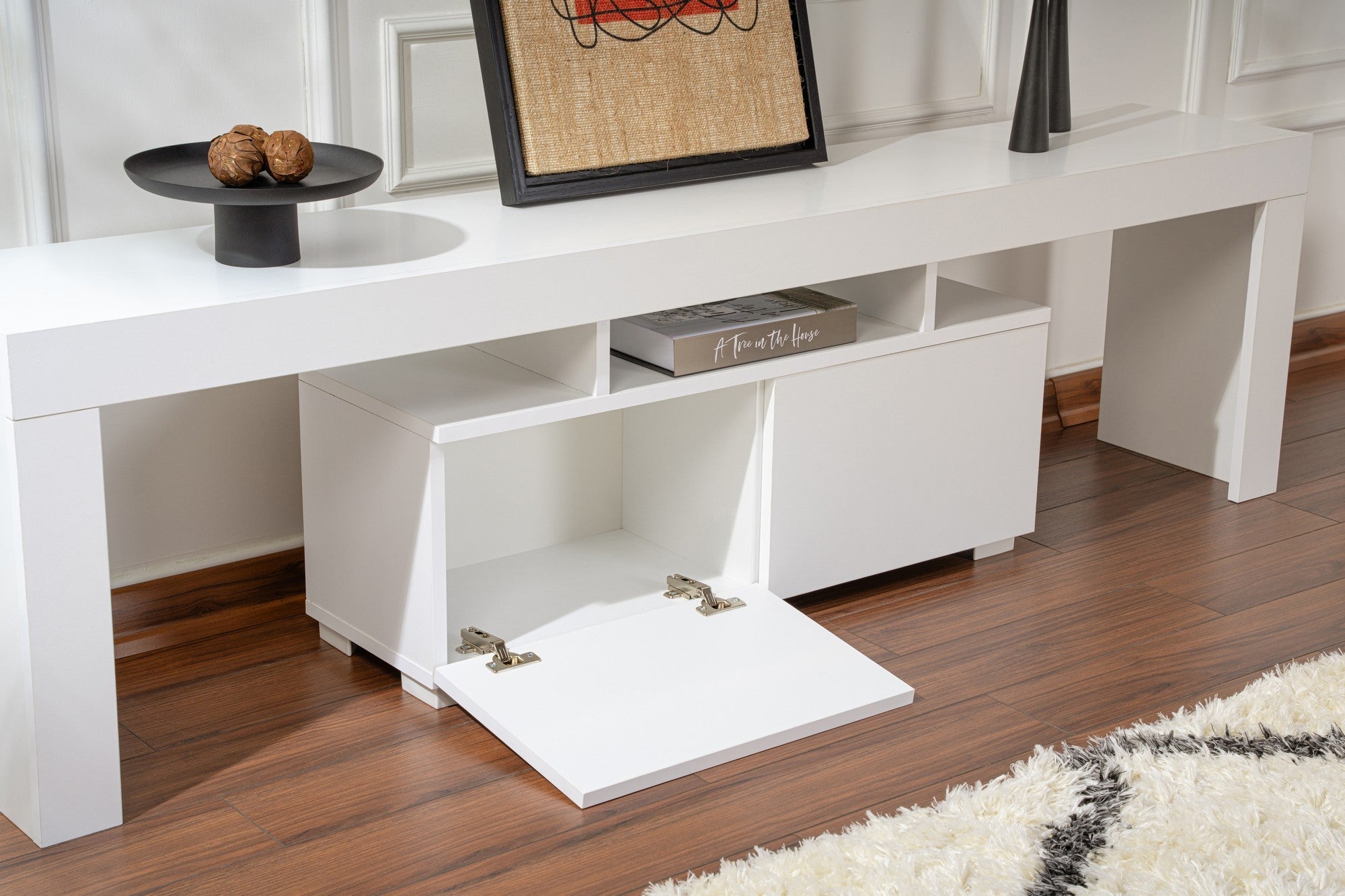 Suporte de TV elegante, branco natural, 180 x 50 x 31,3 cm | Painel de partículas 100% revestido em melamina, 18 mm de espessura | Elegante e funcional para salas de estar modernas