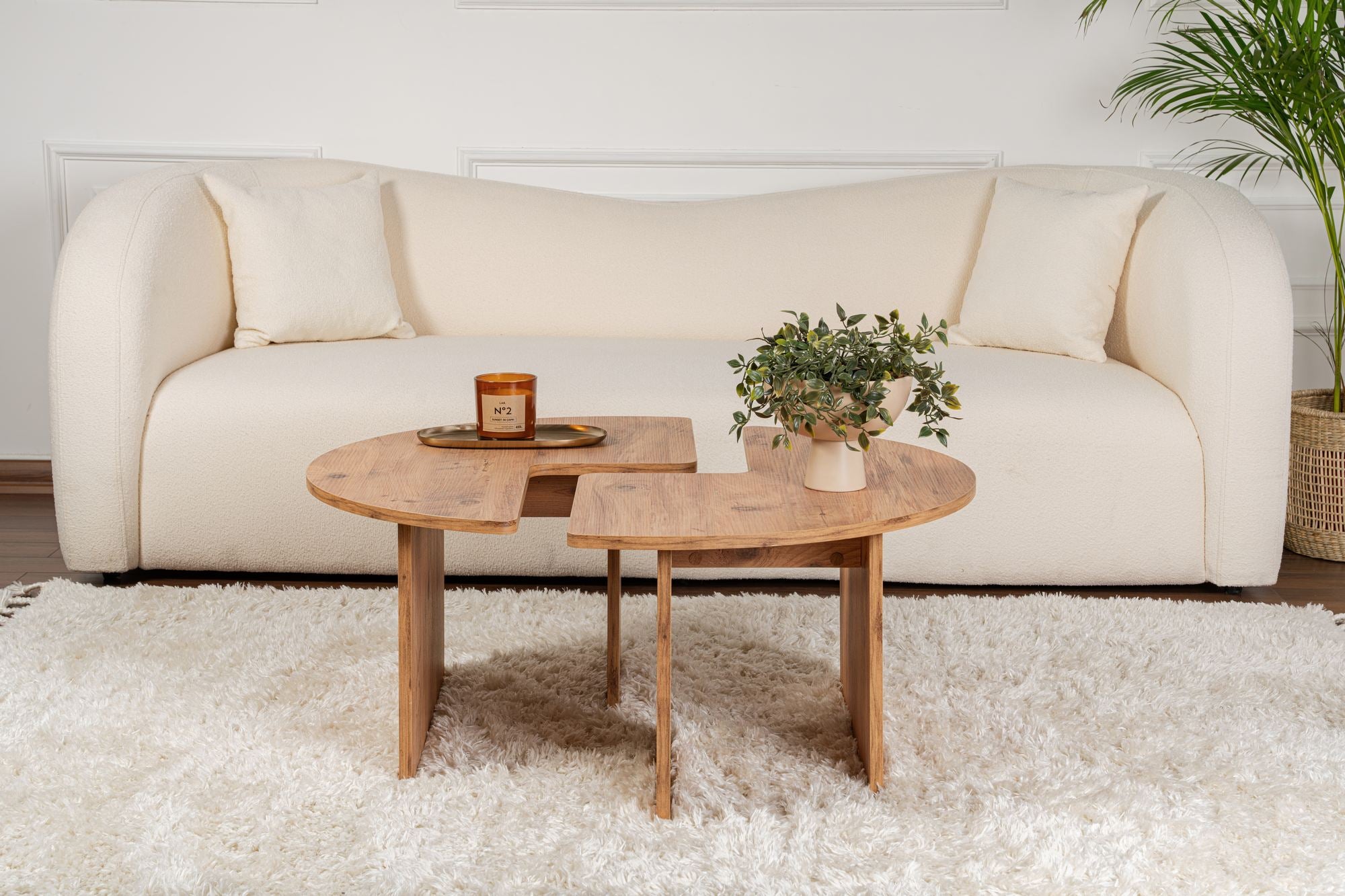 Mesa de Centro Elegante, Ø90 cm, 41 cm de Altura | Painel de Partículas 100% Revestido em Melamina, 18 mm de Espessura | Acabamento em Pinho Atlântico, Perfeita para Espaços Modernos