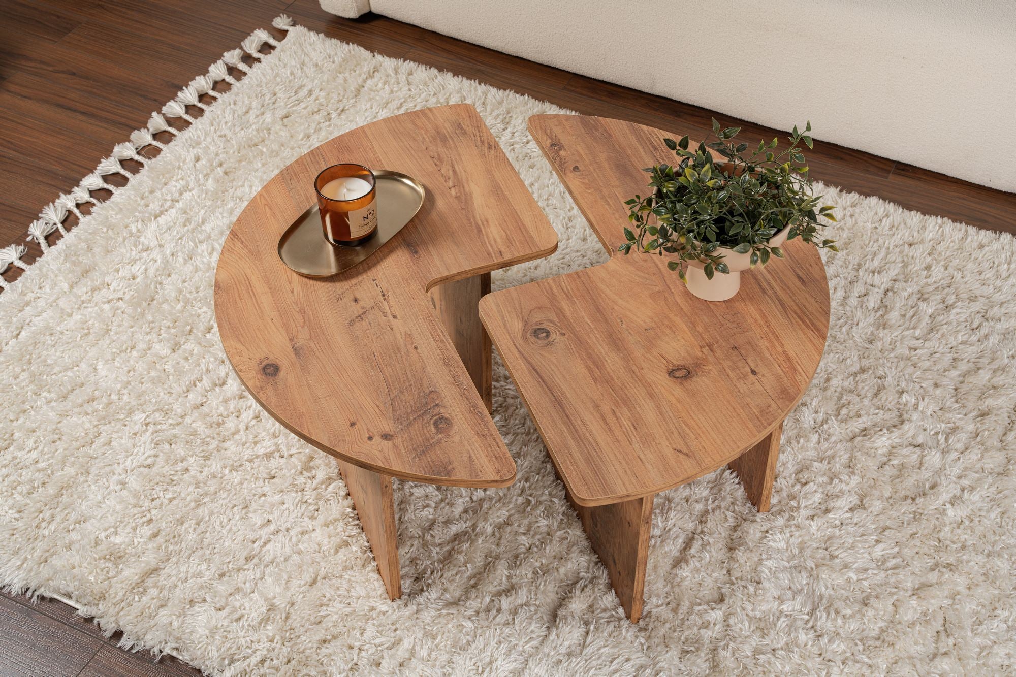 Mesa de Centro Elegante, Ø90 cm, 41 cm de Altura | Painel de Partículas 100% Revestido em Melamina, 18 mm de Espessura | Acabamento em Pinho Atlântico, Perfeita para Espaços Modernos