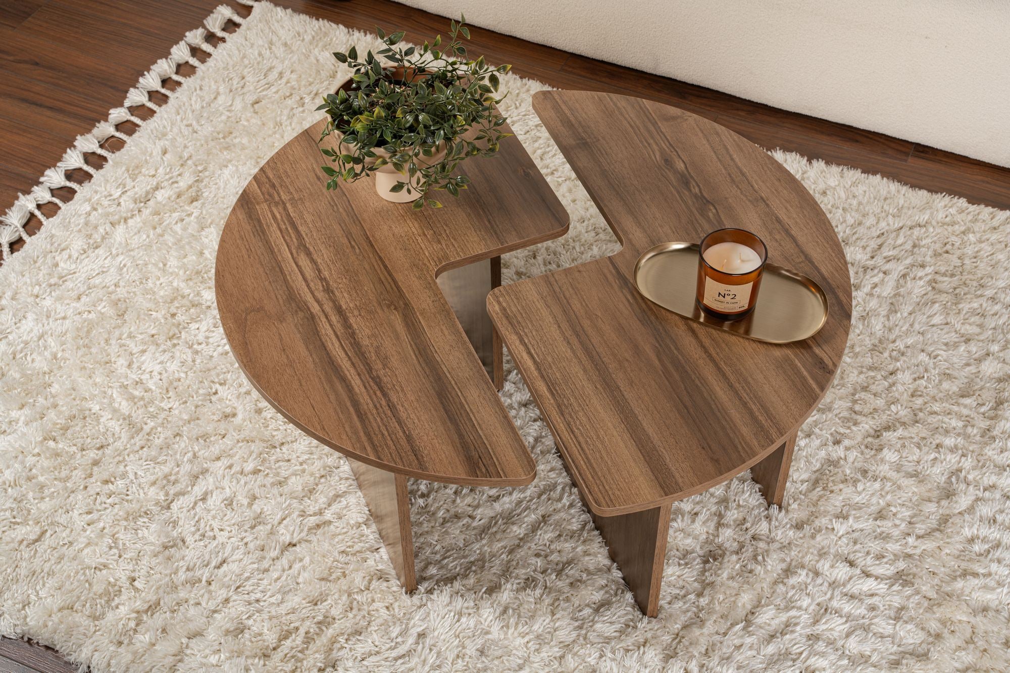 Mesa de Centro Elegante em Nogueira, Ø90 cm, 41 cm de Altura | Painel de Partículas 100% Revestido em Melamina, 18 mm de Espessura | Elegante e Durável para Espaços Modernos