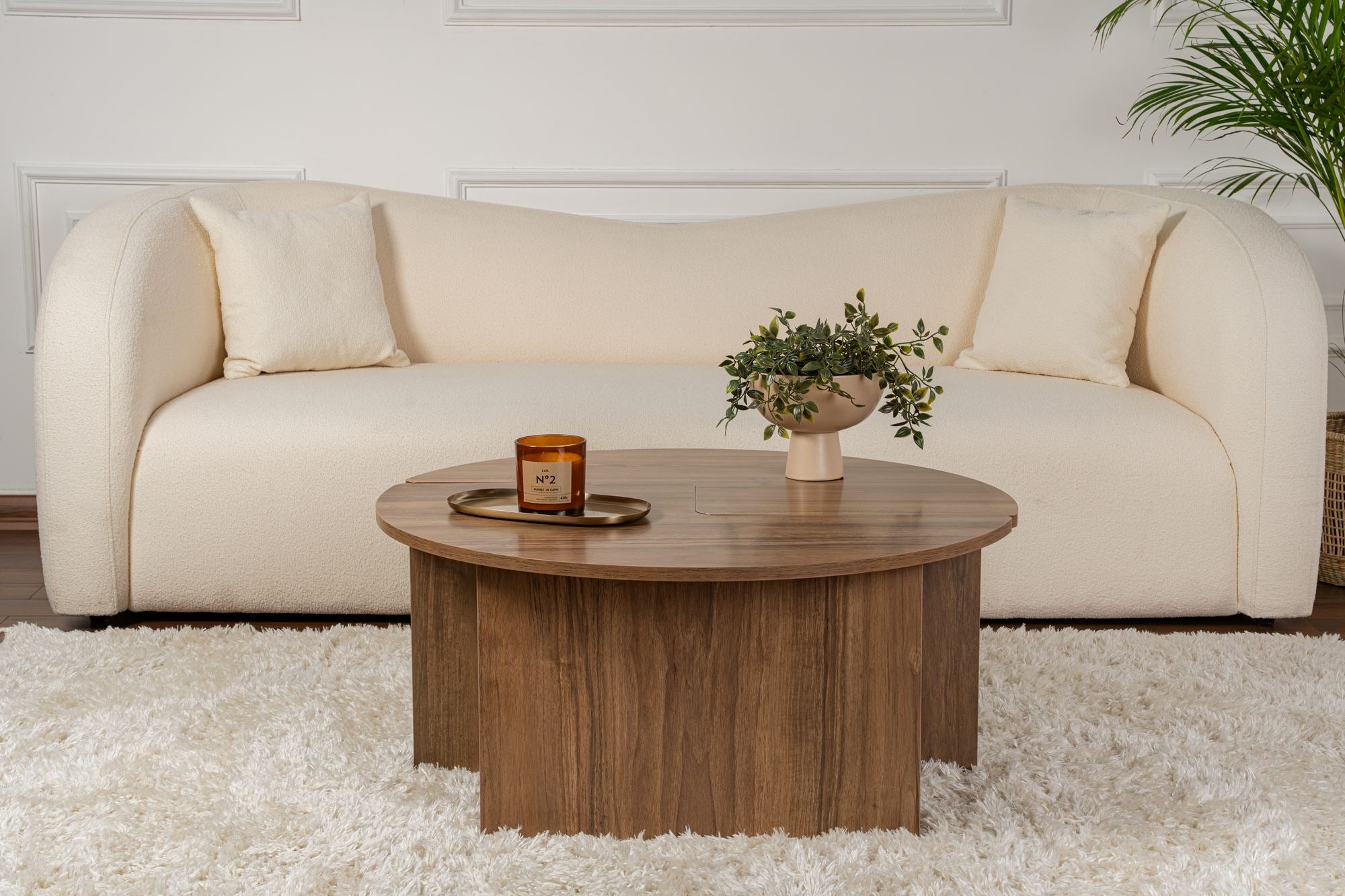 Mesa de Centro Elegante em Nogueira, Ø90 cm, 41 cm de Altura | Painel de Partículas 100% Revestido em Melamina, 18 mm de Espessura | Elegante e Durável para Espaços Modernos