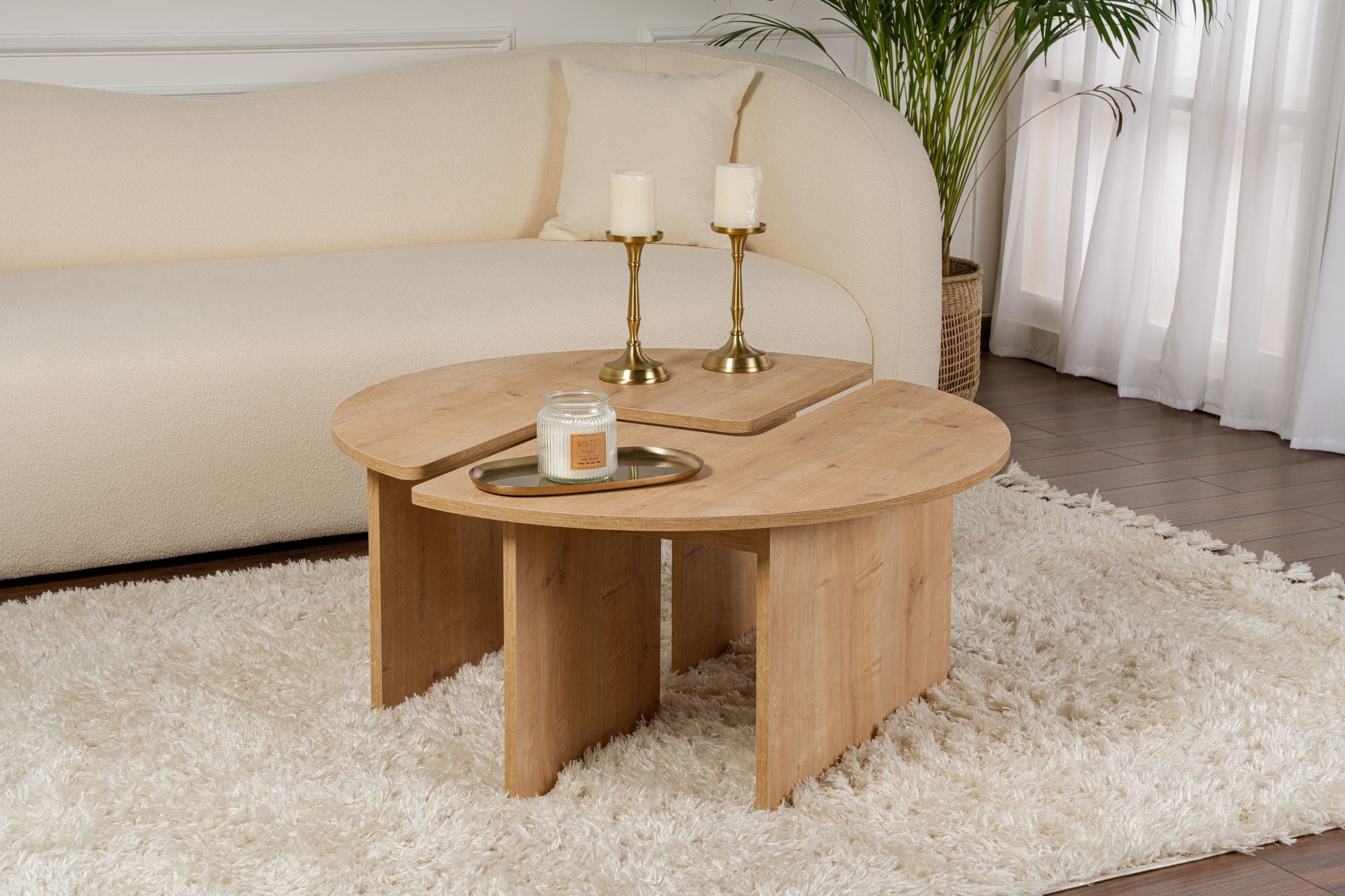Mesa de Centro Elegante em Carvalho, Ø90 cm, 41 cm de Altura | Painel de Partículas 100% Revestido em Melamina, 18 mm de Espessura | Perfeita para Salas de Estar Modernas e Espaços Aconchegantes