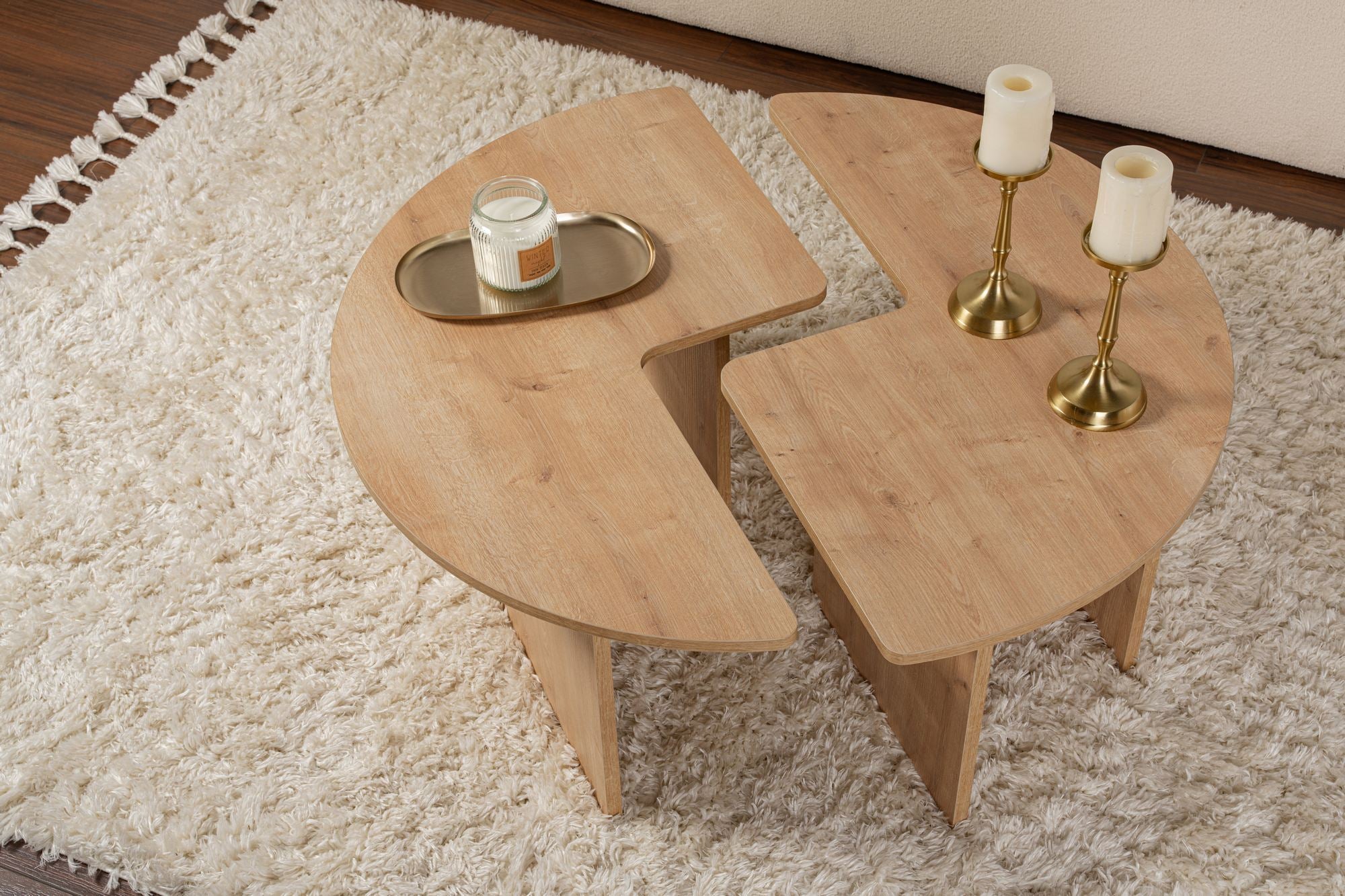 Mesa de Centro Elegante em Carvalho, Ø90 cm, 41 cm de Altura | Painel de Partículas 100% Revestido em Melamina, 18 mm de Espessura | Perfeita para Salas de Estar Modernas e Espaços Aconchegantes