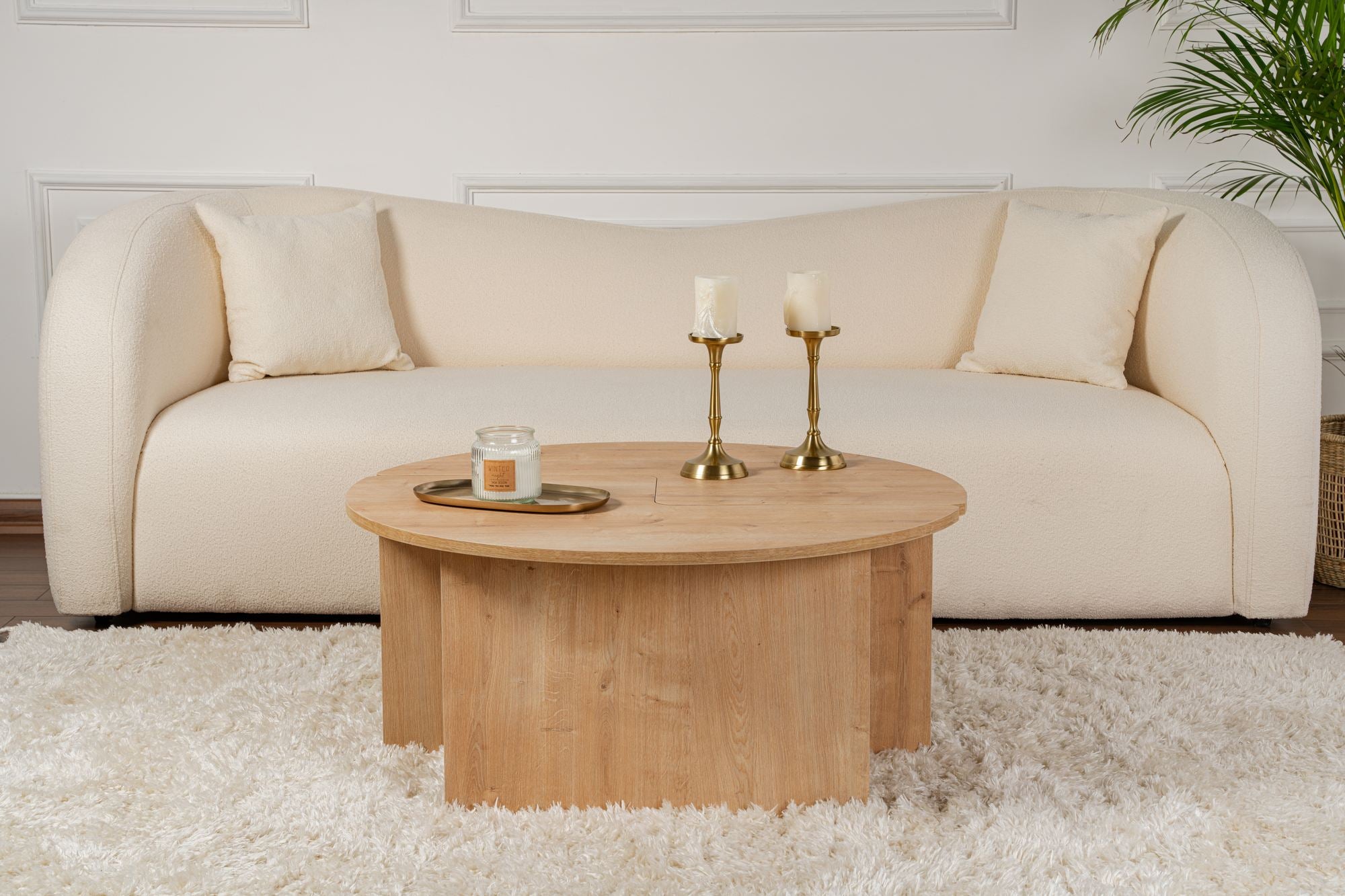 Mesa de Centro Elegante em Carvalho, Ø90 cm, 41 cm de Altura | Painel de Partículas 100% Revestido em Melamina, 18 mm de Espessura | Perfeita para Salas de Estar Modernas e Espaços Aconchegantes