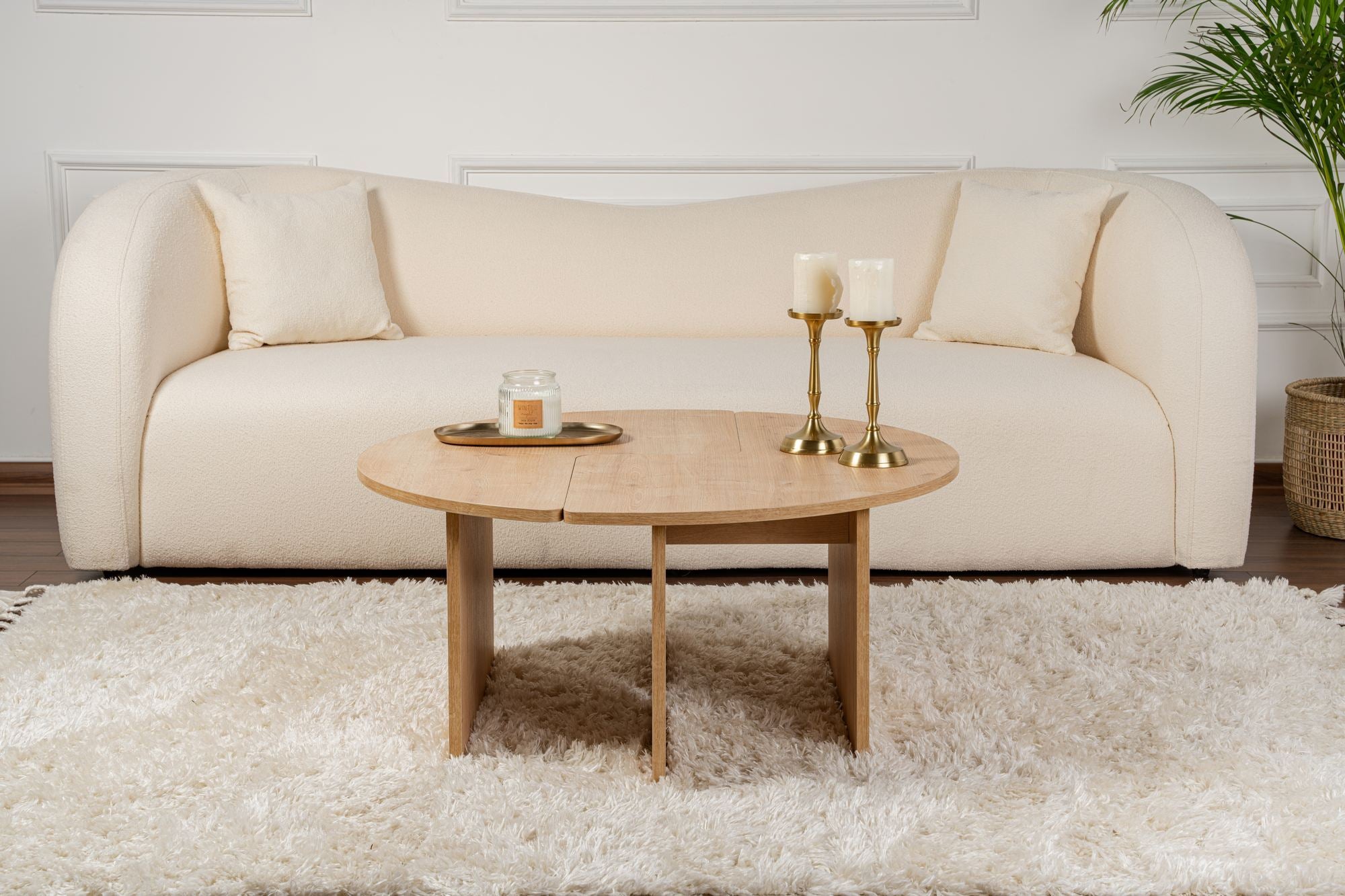 Mesa de Centro Elegante em Carvalho, Ø90 cm, 41 cm de Altura | Painel de Partículas 100% Revestido em Melamina, 18 mm de Espessura | Perfeita para Salas de Estar Modernas e Espaços Aconchegantes