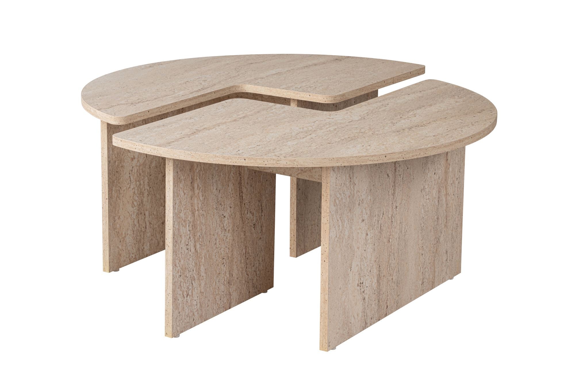 Mesa de Centro Elegante, Ø90 cm, 41 cm de Altura | Painel de Partículas 100% Revestido em Melamina, 18 mm de Espessura | Acabamento Elegante em Mármore Travertino para Espaços Modernos