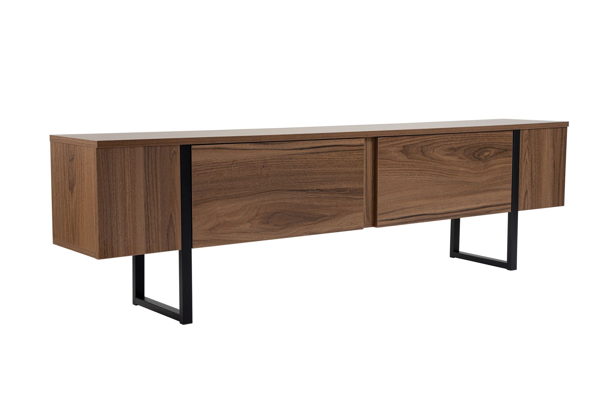 Suporte de TV elegante, nogueira e preto, 180 x 50 x 29,5 cm | Painel de partículas 100% revestido de melamina, 18 mm de espessura | Design moderno para salas de estar e espaços de entretenimento
