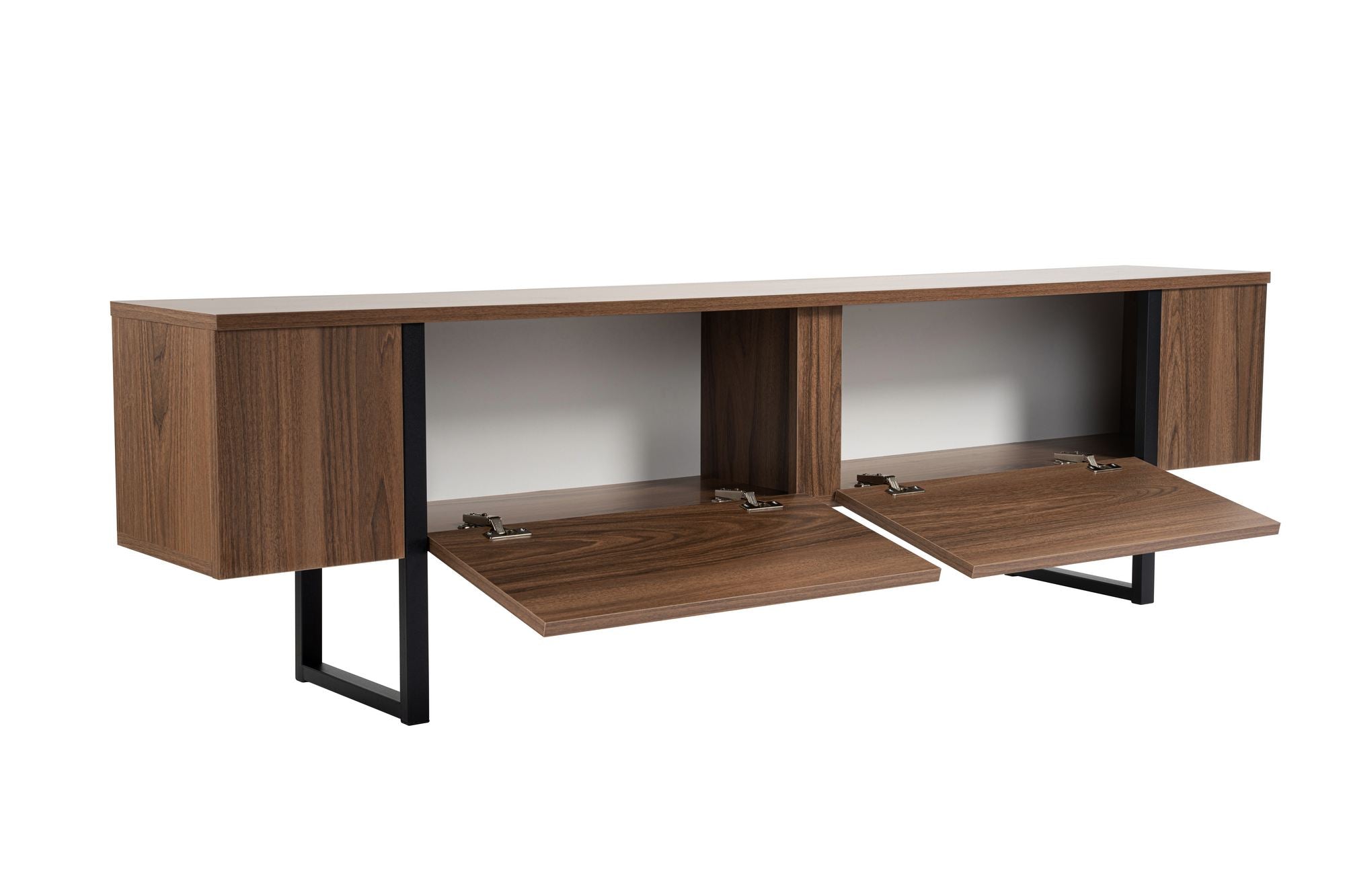 Suporte de TV elegante, nogueira e preto, 180 x 50 x 29,5 cm | Painel de partículas 100% revestido de melamina, 18 mm de espessura | Design moderno para salas de estar e espaços de entretenimento