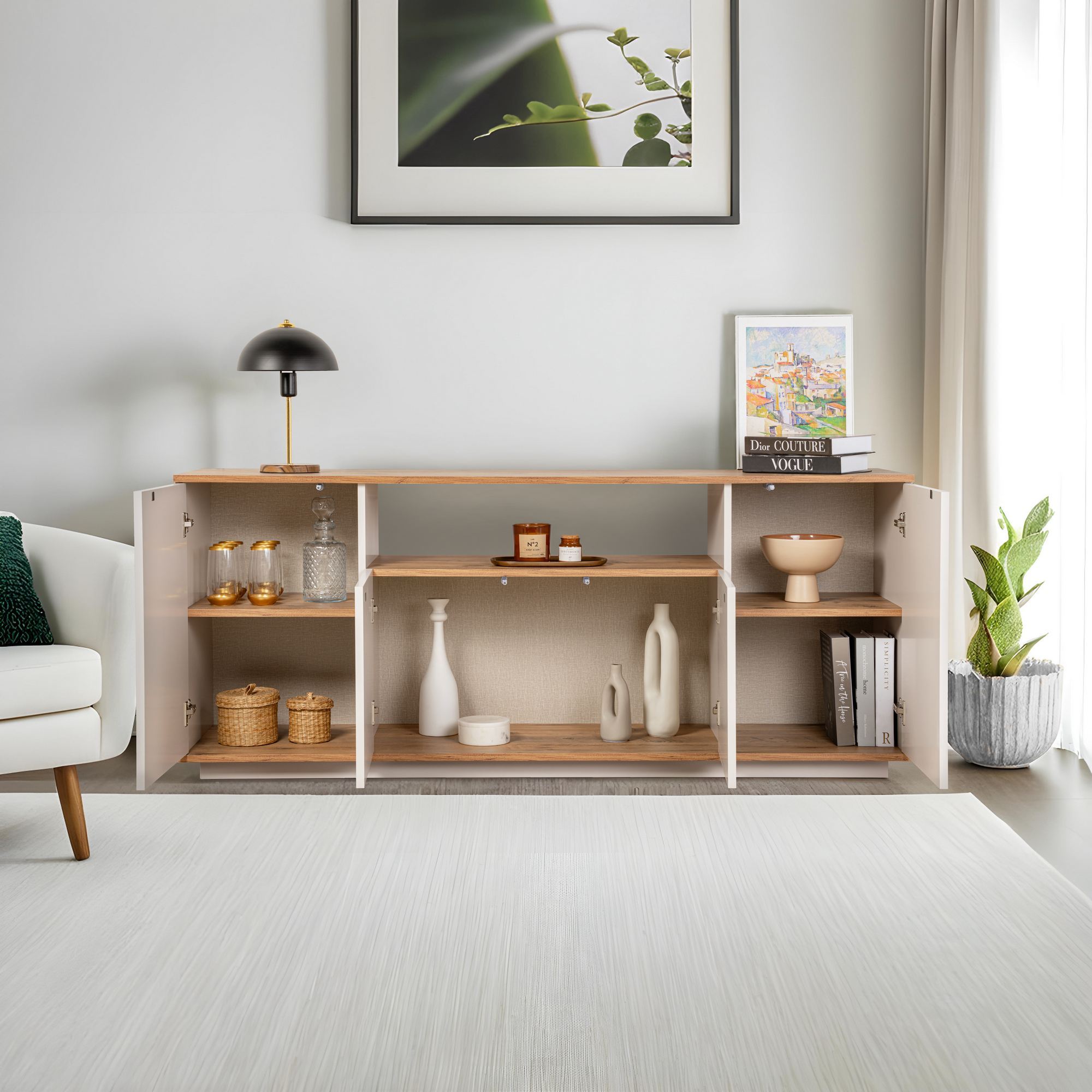 Aparador Elegante, Caxemira e Pinho Atlântico, 180 x 75 x 44,5 cm | Painel de Partículas 100% Revestido com Melamina, 18 mm de Espessura | Perfeito para Espaços Modernos