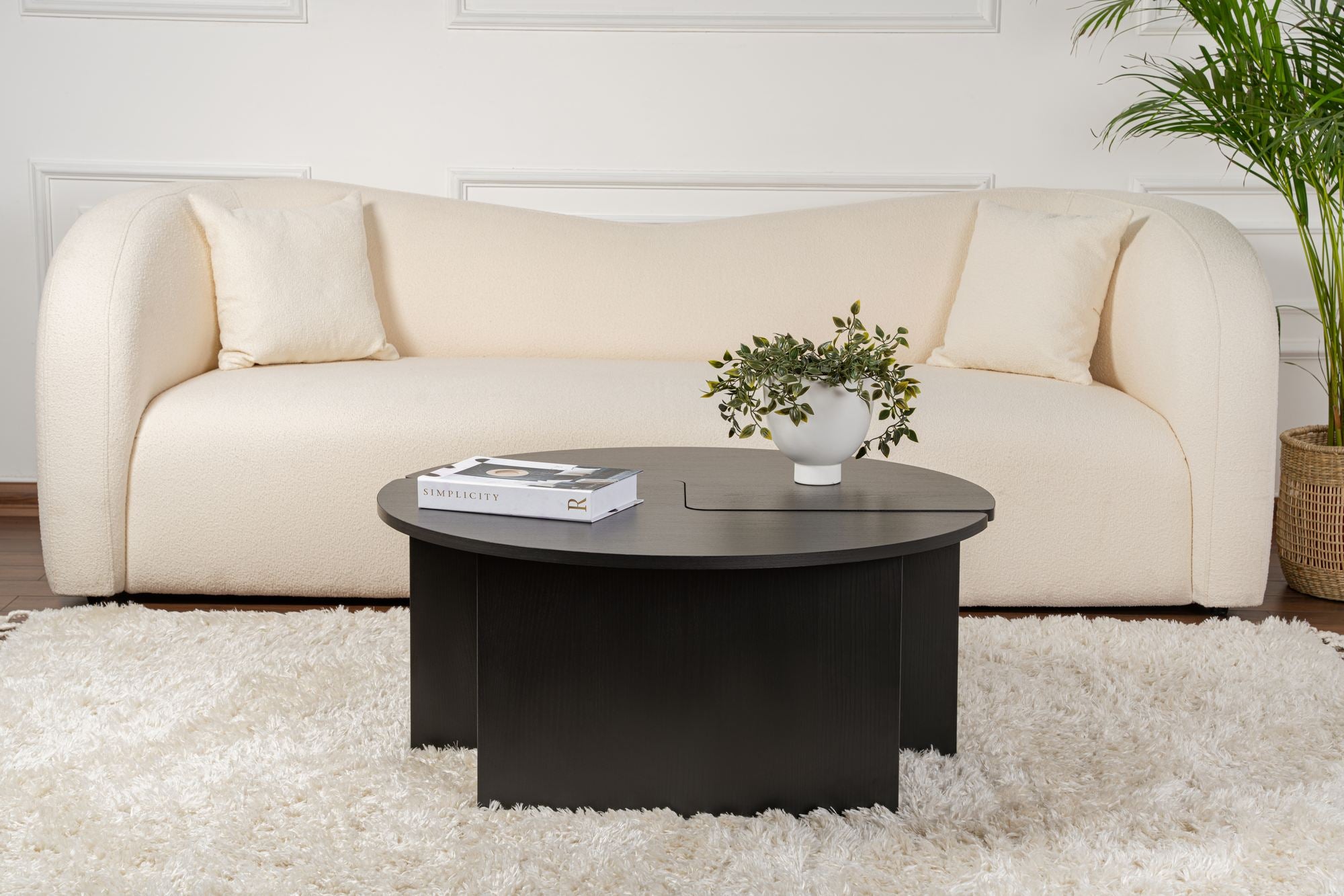 Mesa de Centro Preta Elegante, Ø90 cm, 41 cm de Altura | Painel de Partículas 100% Revestido em Melamina, 18 mm de Espessura | Perfeita para Salas de Estar Modernas e Espaços Aconchegantes