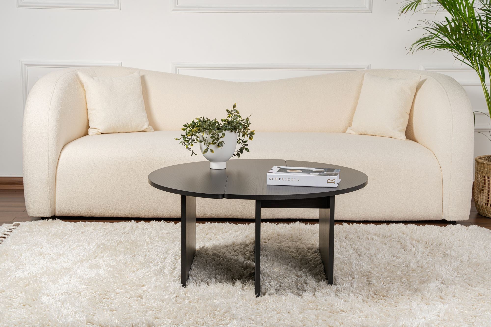Mesa de Centro Preta Elegante, Ø90 cm, 41 cm de Altura | Painel de Partículas 100% Revestido em Melamina, 18 mm de Espessura | Perfeita para Salas de Estar Modernas e Espaços Aconchegantes