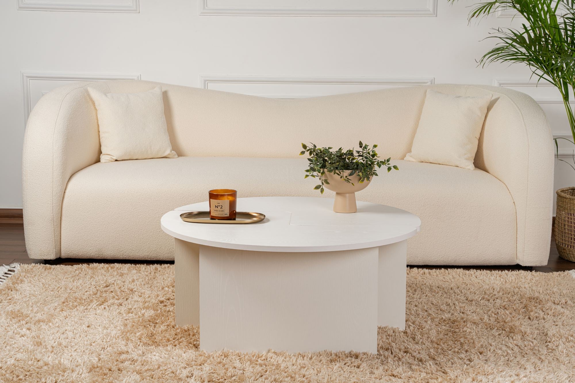 Mesa de Centro Branca Elegante, Ø90 cm, 41 cm de Altura | Painel de Partículas 100% Revestido em Melamina, 18 mm de Espessura | Elegante e Funcional para Espaços Modernos
